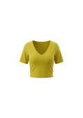 Camiseta Crop Top Escote en V — Verde Mostaza