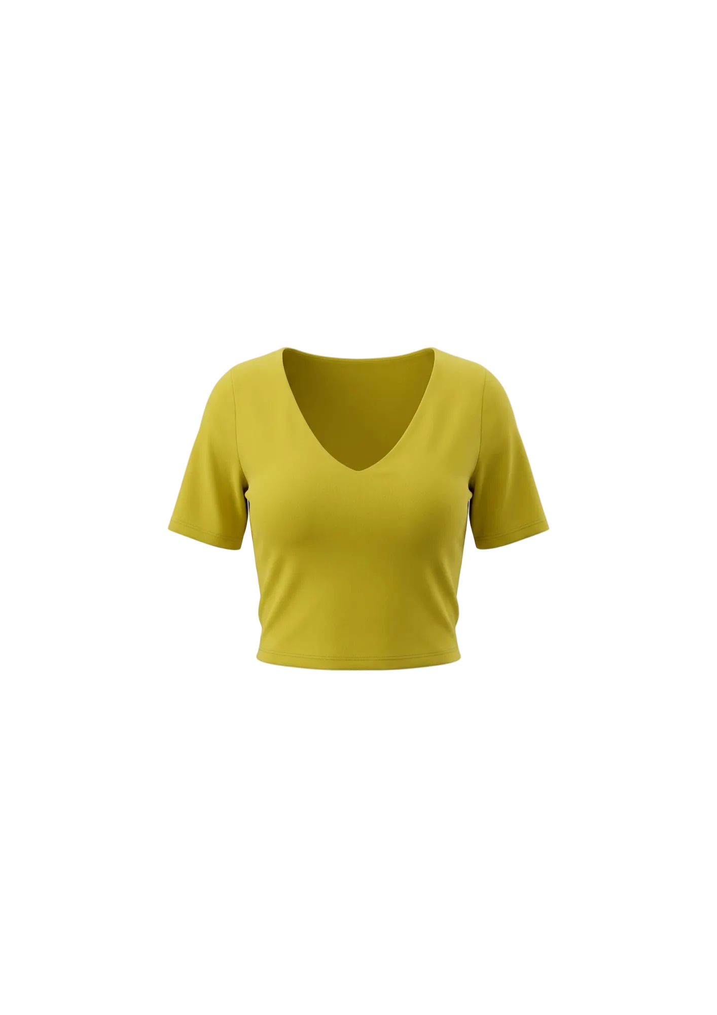 Camiseta Crop Top Escote en V — Verde Mostaza