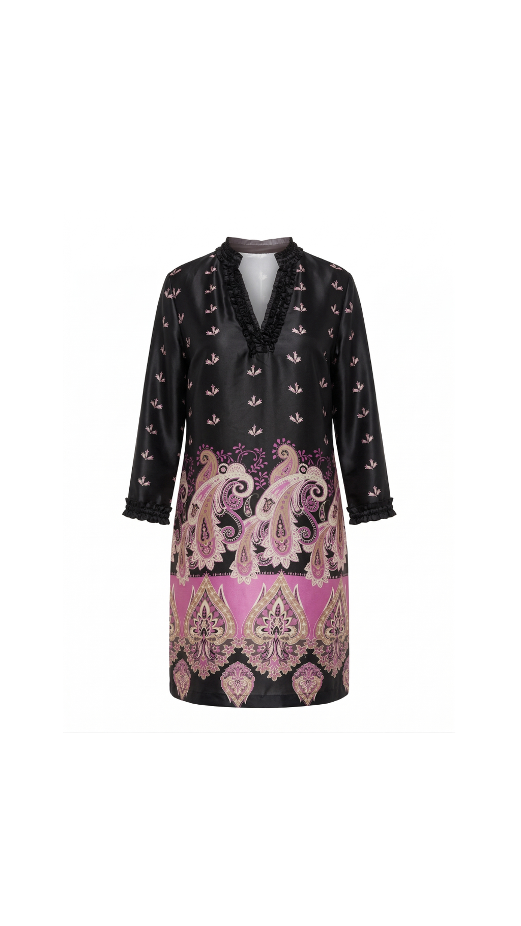 VESTIDO SEDA NEGRA CON MAGENTA