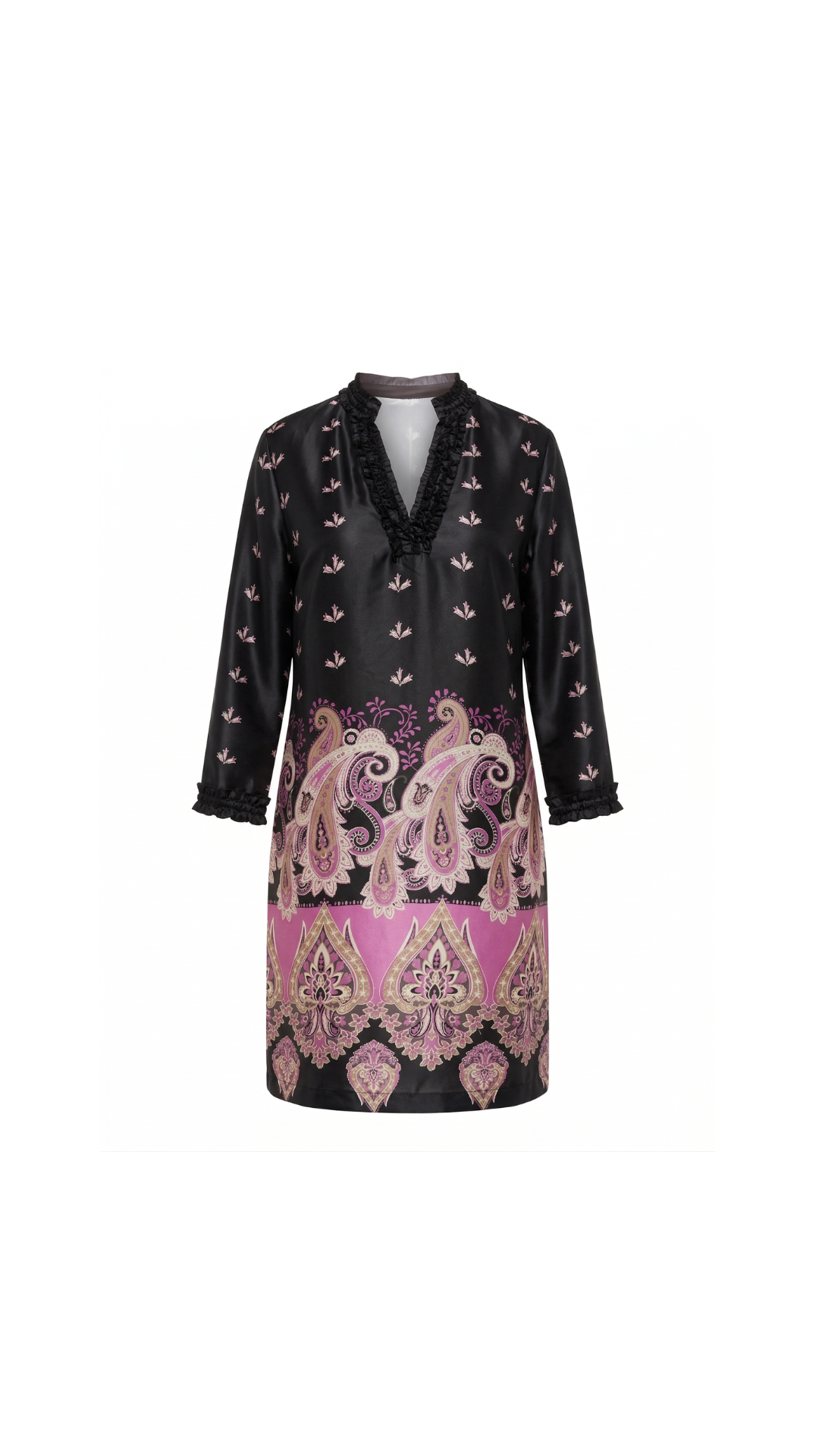 Vestido Seda Negra con Magenta