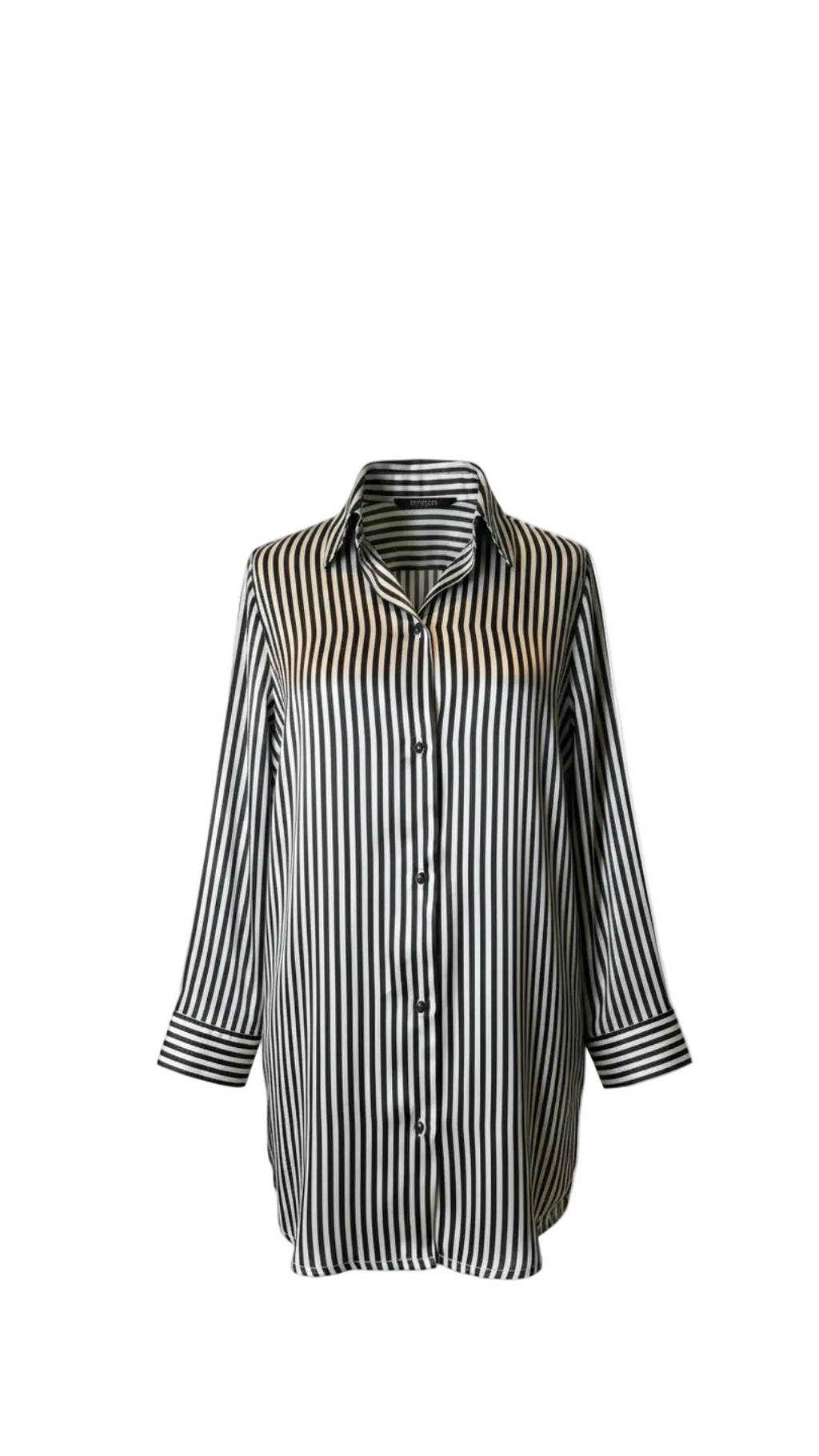 Camisola oversize en seda a rayas blanco y negro