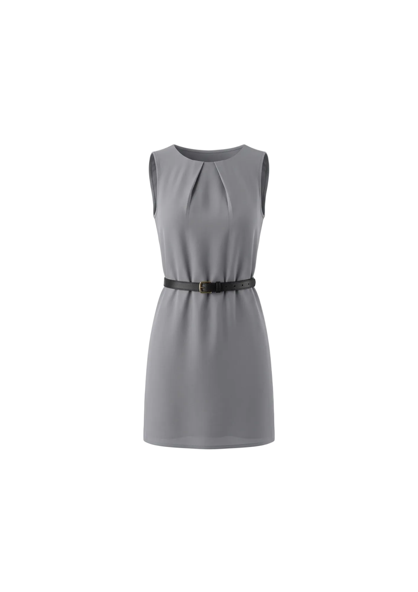 Vestido Recto con Pliegues y Cinturón