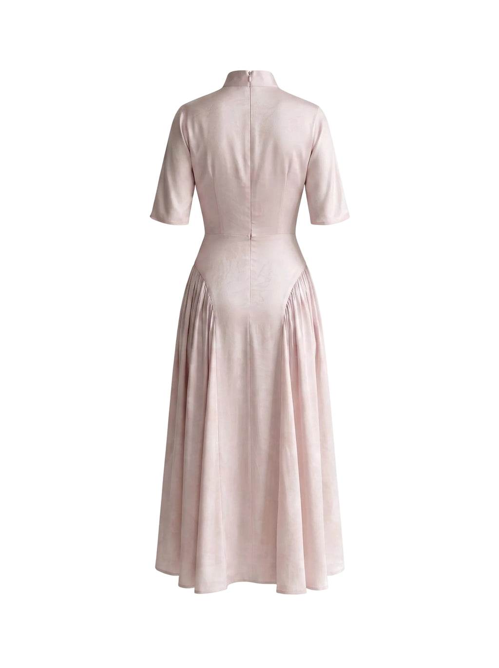 Vestido Midi con Cuello Solapa y Falda Plisada Rosa Polvos