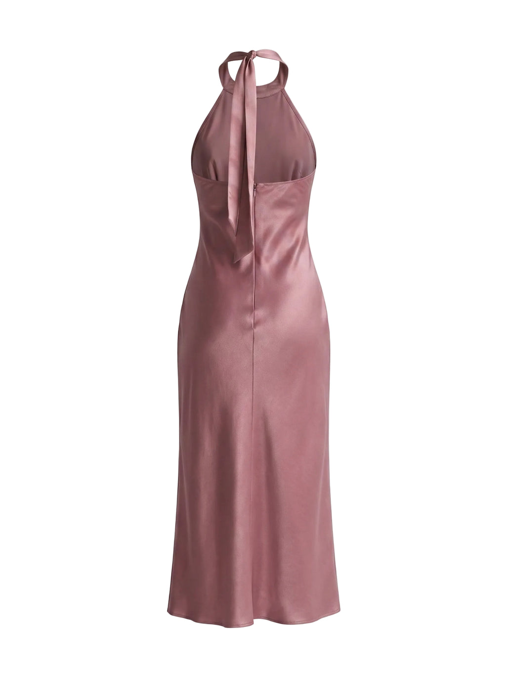 Vestido Midi Satinado con Escote Halter y Nudo Rosa Malva