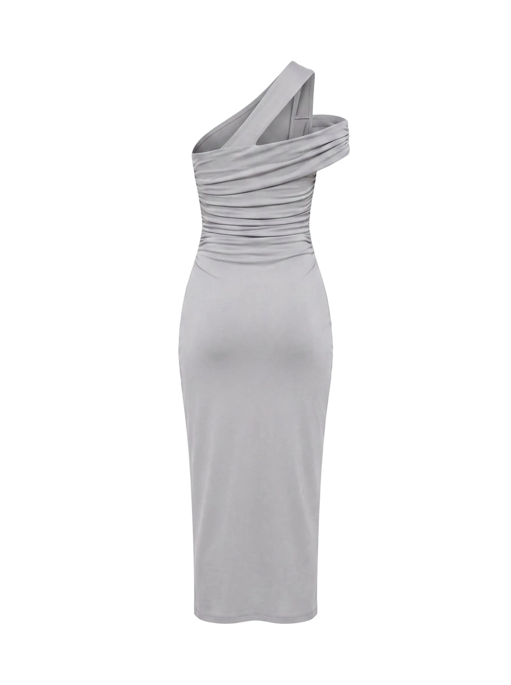 Vestido Midi Un Hombro con Drapeado Gris Plata