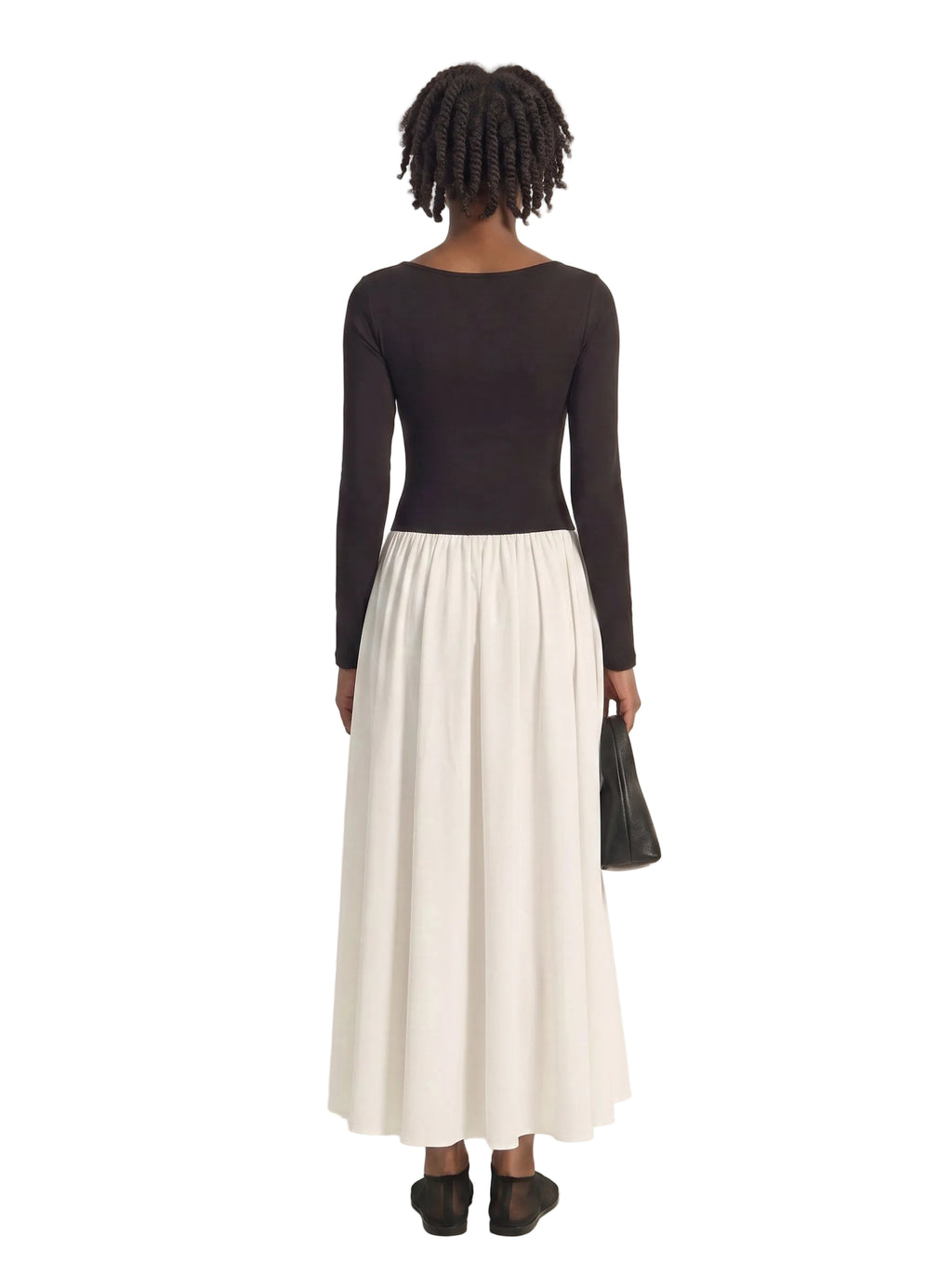 Vestido Midi Bicolor con Falda Plisada Negro y Marfil