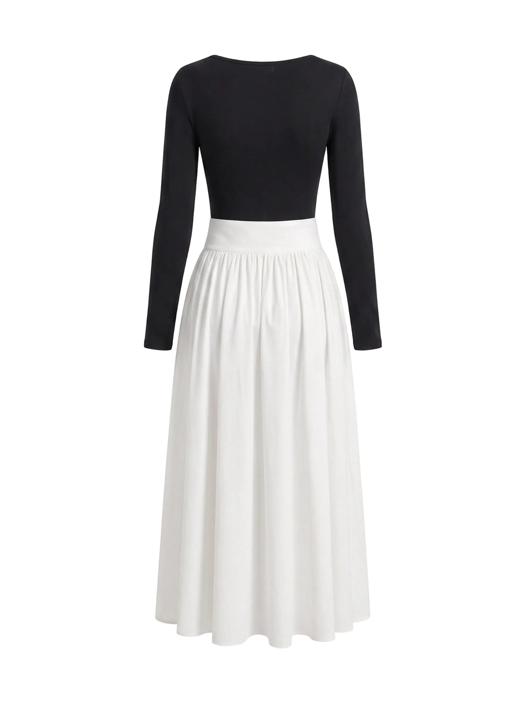 Vestido Midi Bicolor con Falda Plisada Negro y Marfil
