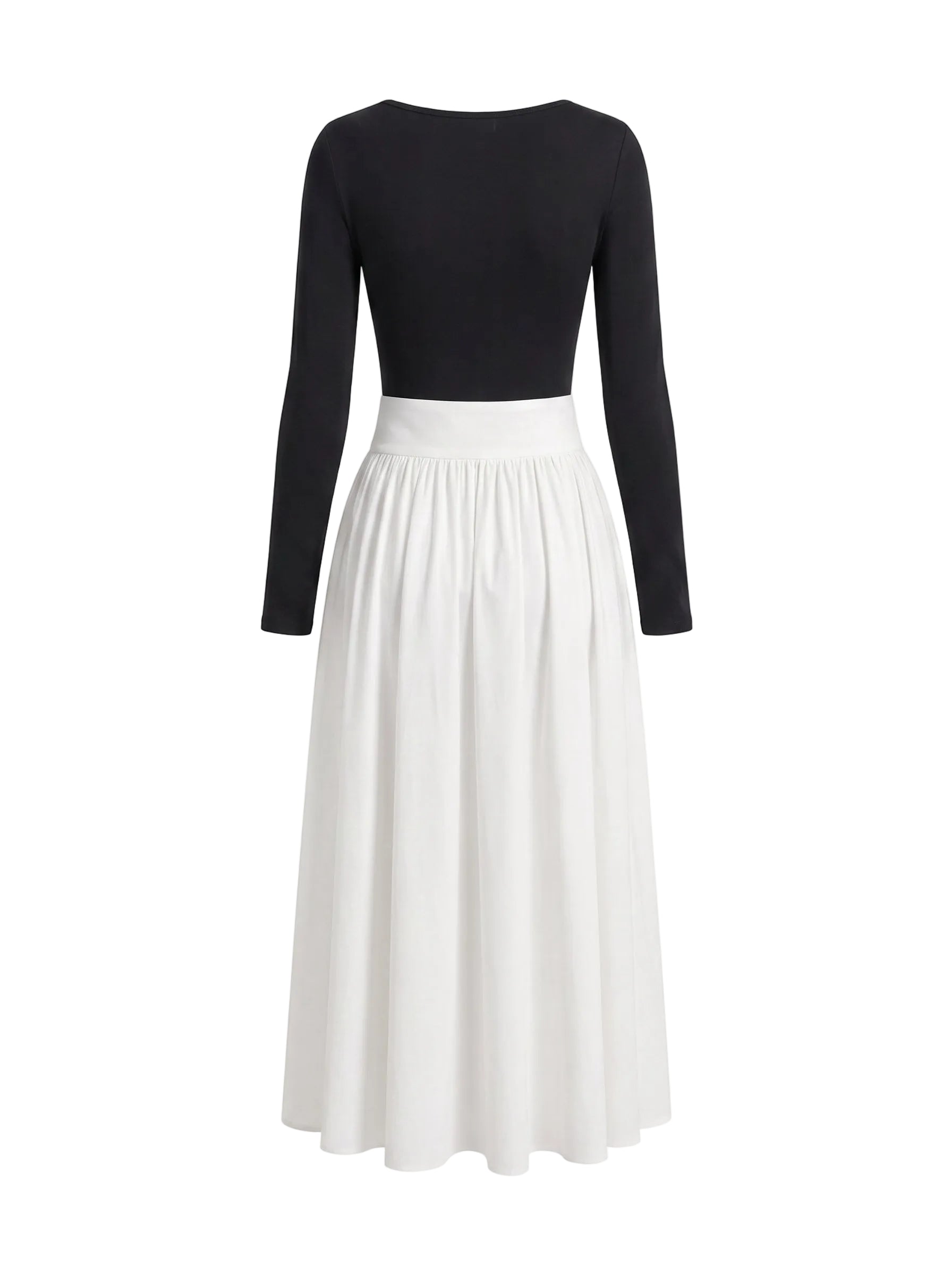 Vestido Midi Bicolor con Falda Plisada Negro y Marfil