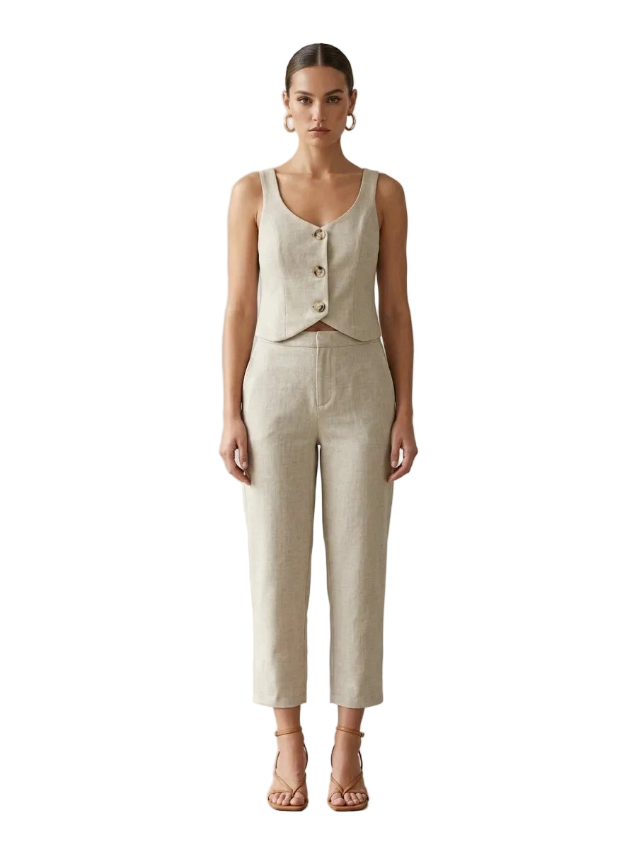 Chaleco crop de lino con botones arena natural