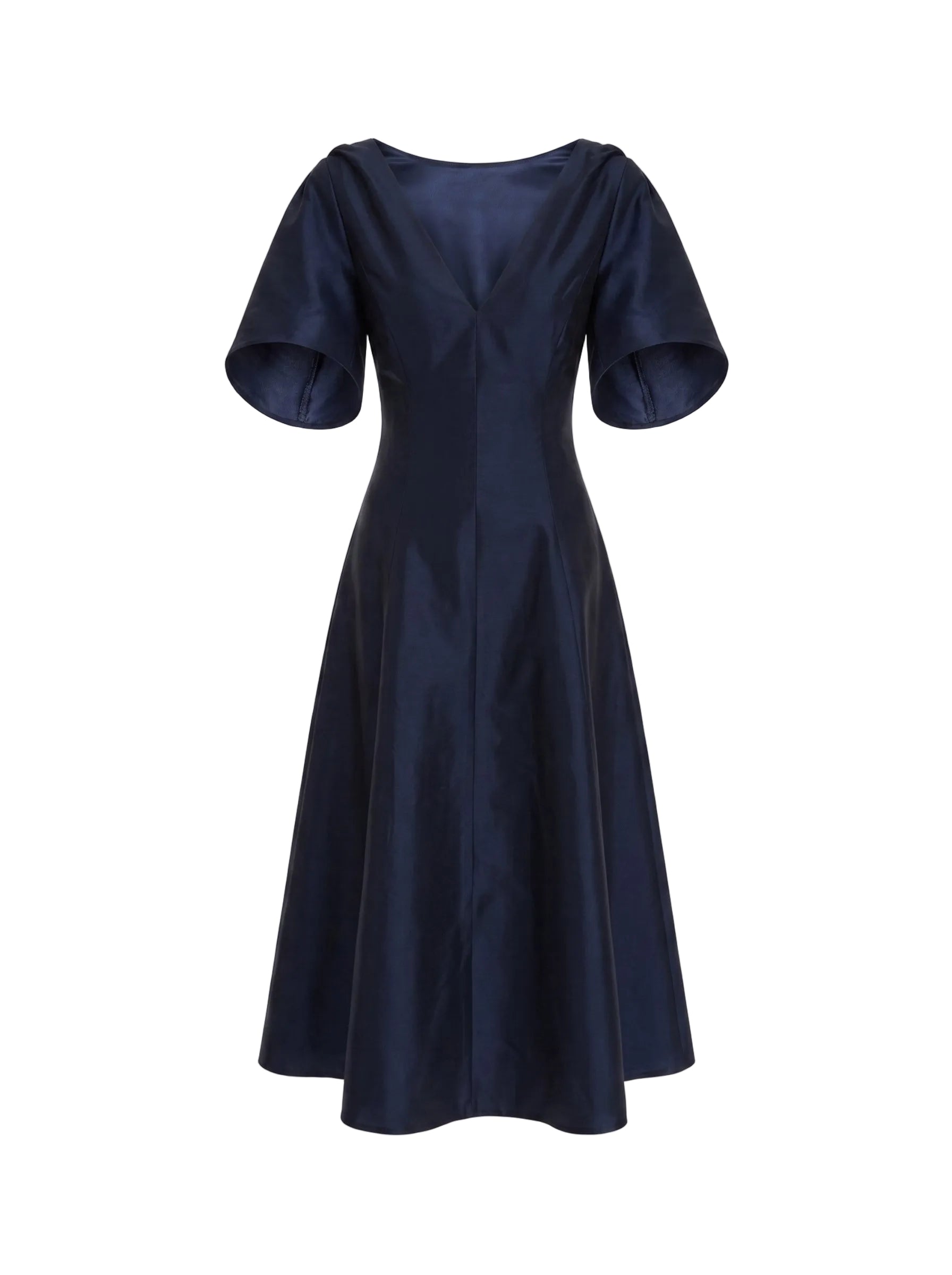 Vestido Midi en Tafetán con Mangas Tulipán Azul Marino