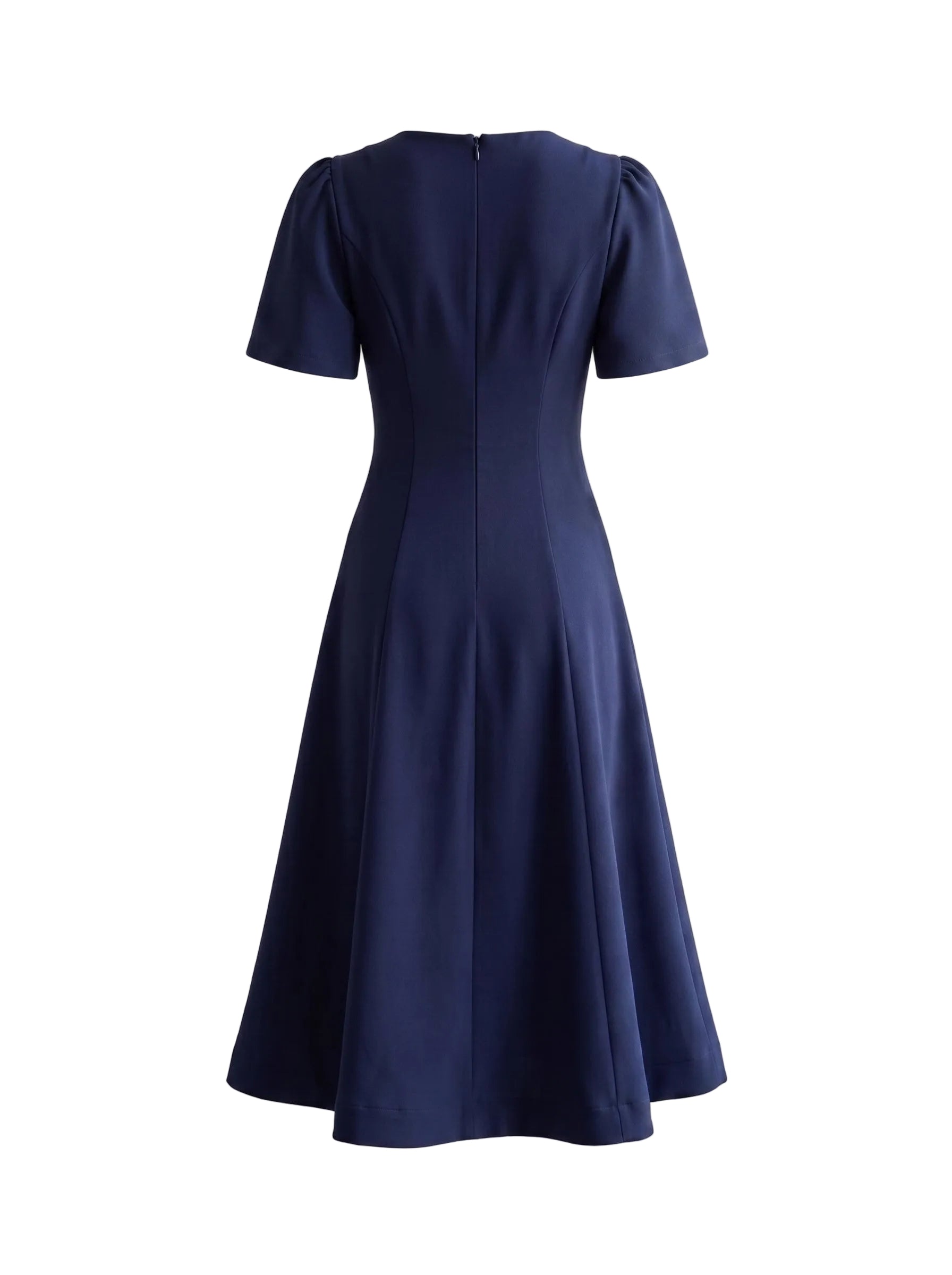Vestido Midi en Tafetán con Mangas Tulipán Azul Marino