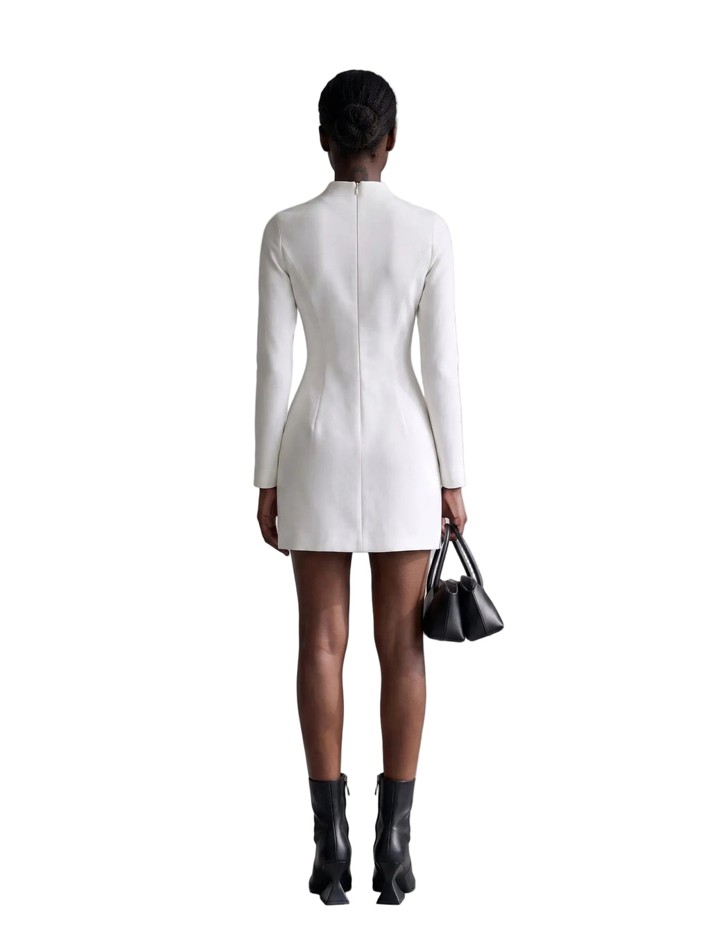 Vestido Mini Estructurado con Cuello Alto Blanco Marfil