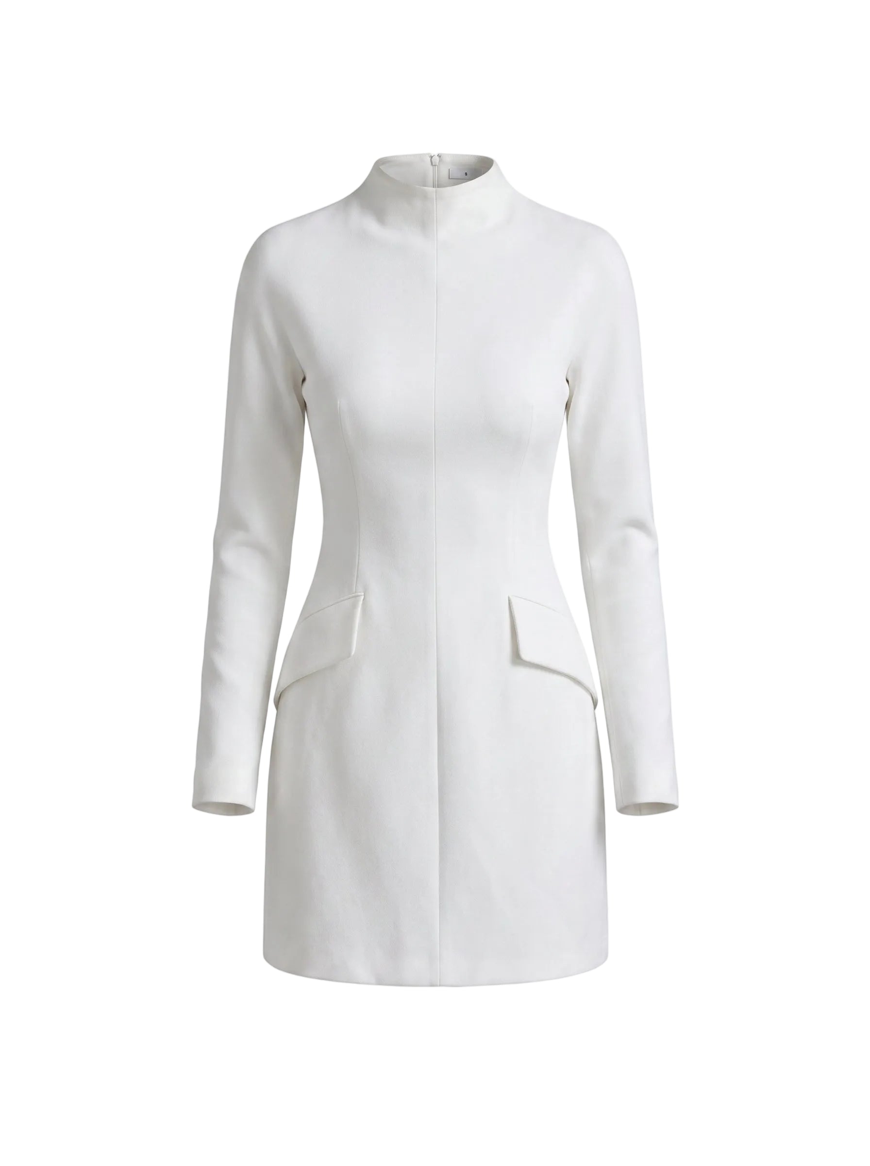 Vestido Mini Estructurado con Cuello Alto Blanco Marfil