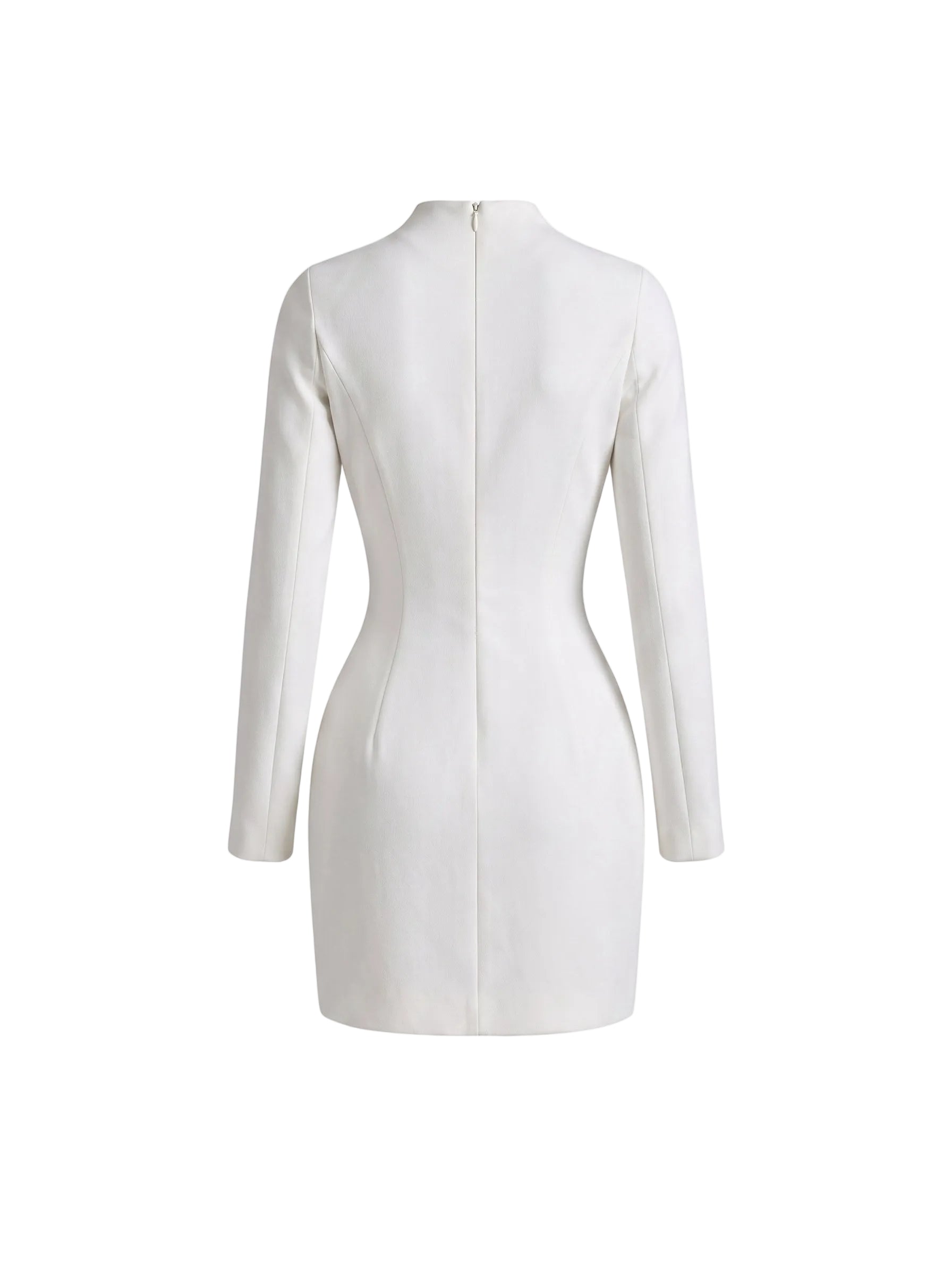 Vestido Mini Estructurado con Cuello Alto Blanco Marfil