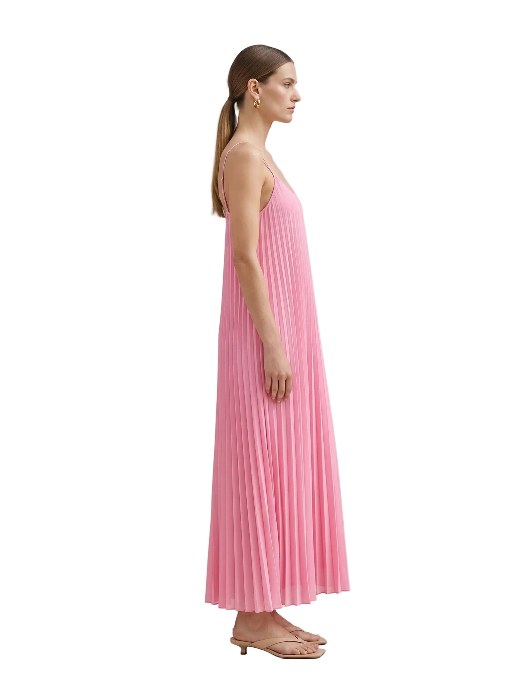 Vestido Maxi Plisado Rosa