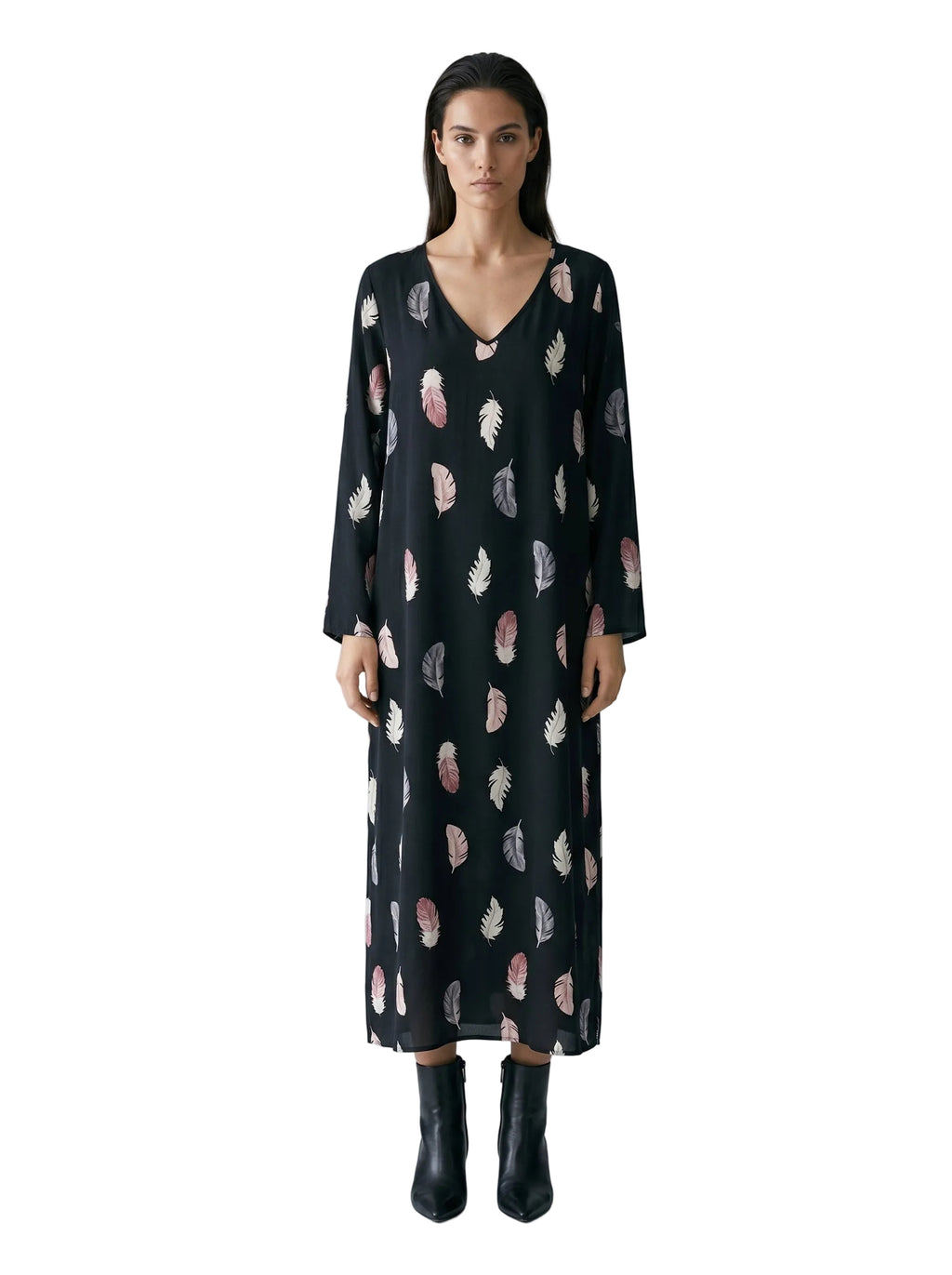 VESTIDO TOGA NEGRO ESTAMPADO DE FLORES