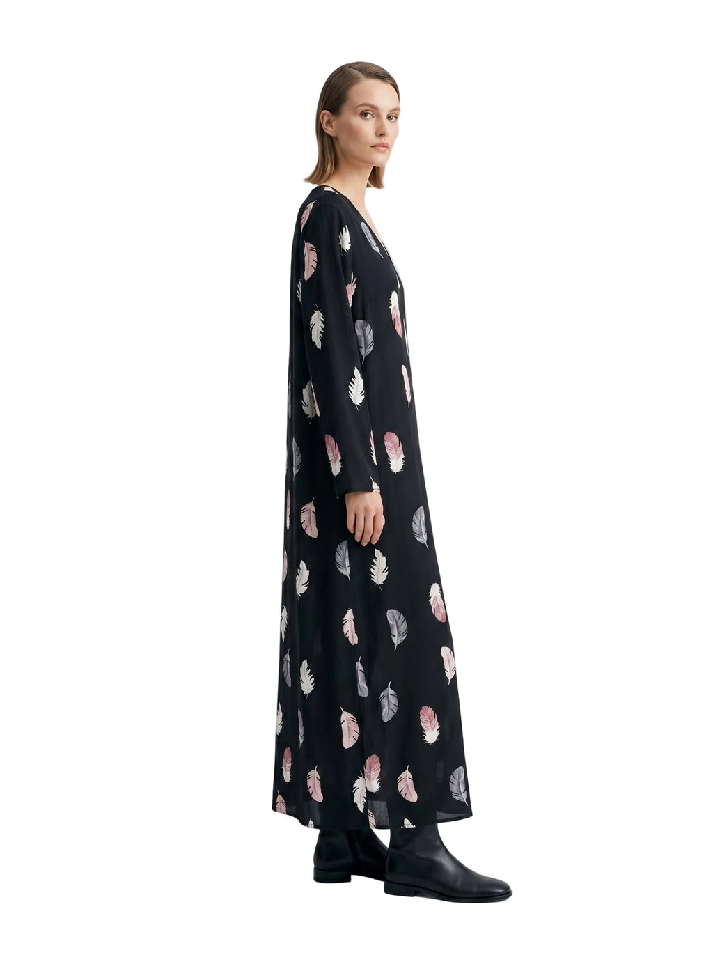 VESTIDO TOGA NEGRO ESTAMPADO DE FLORES