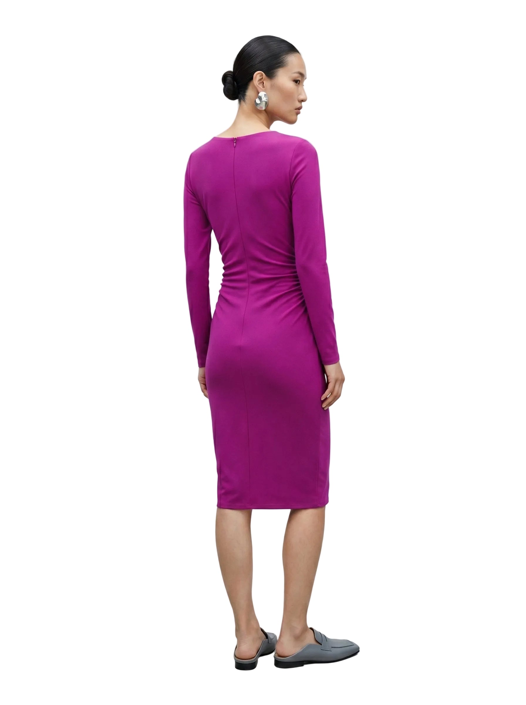 Vestido Ajustado Fruncido Fucsia