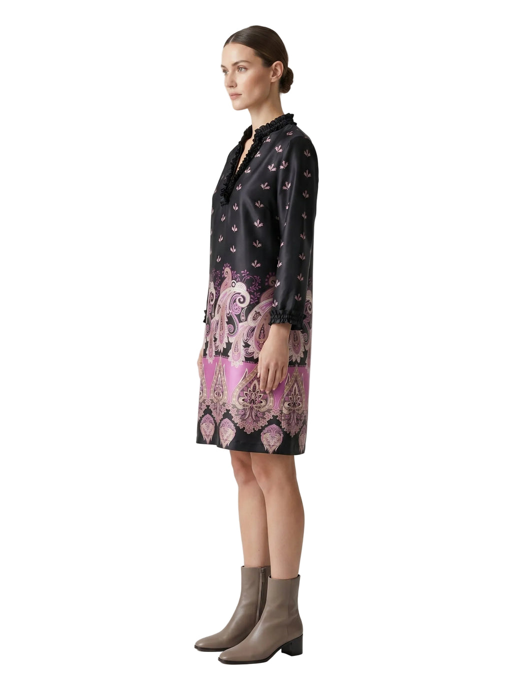 VESTIDO SEDA NEGRA CON MAGENTA
