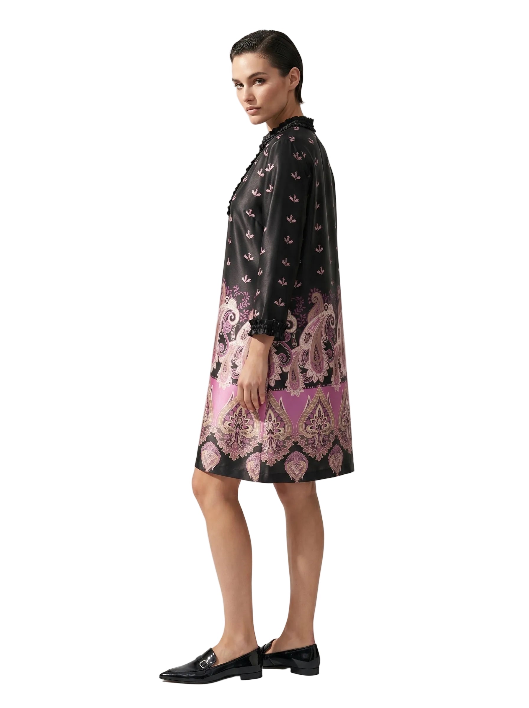 VESTIDO SEDA NEGRA CON MAGENTA