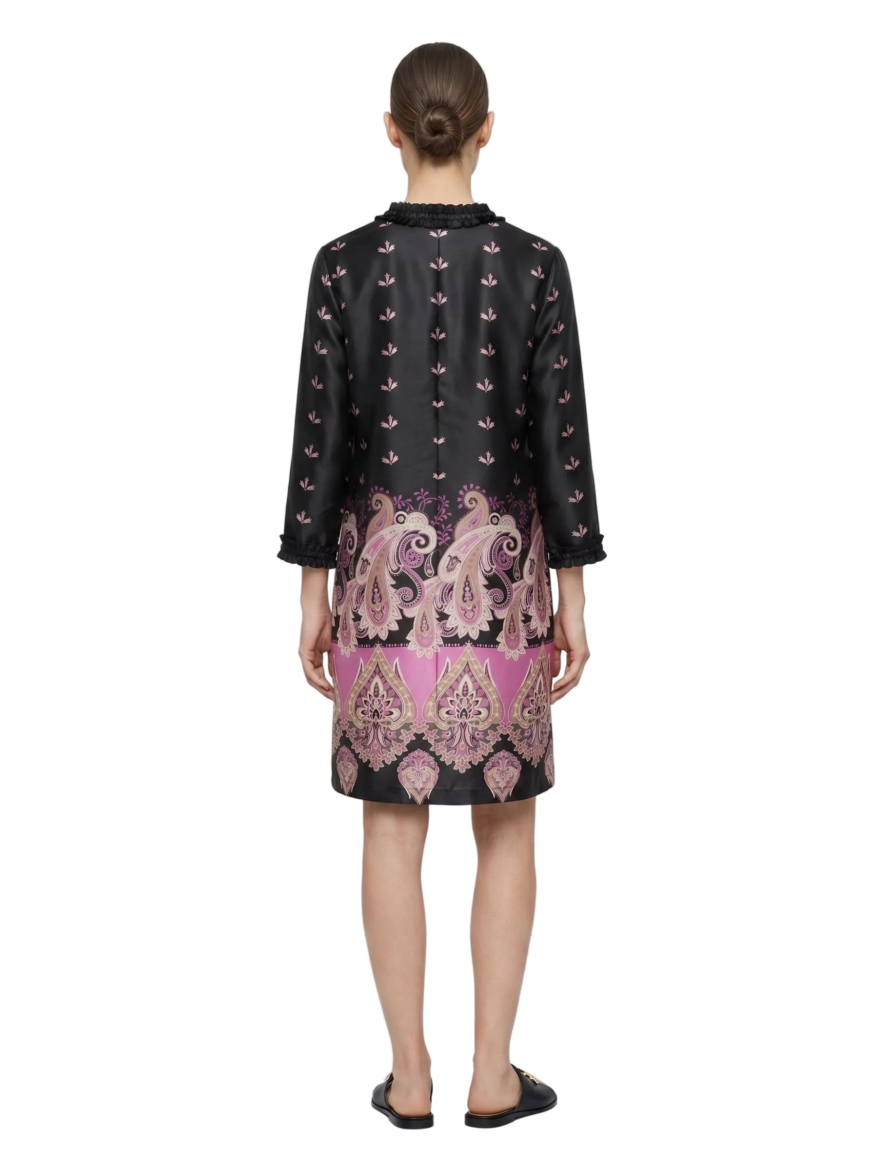 VESTIDO SEDA NEGRA CON MAGENTA
