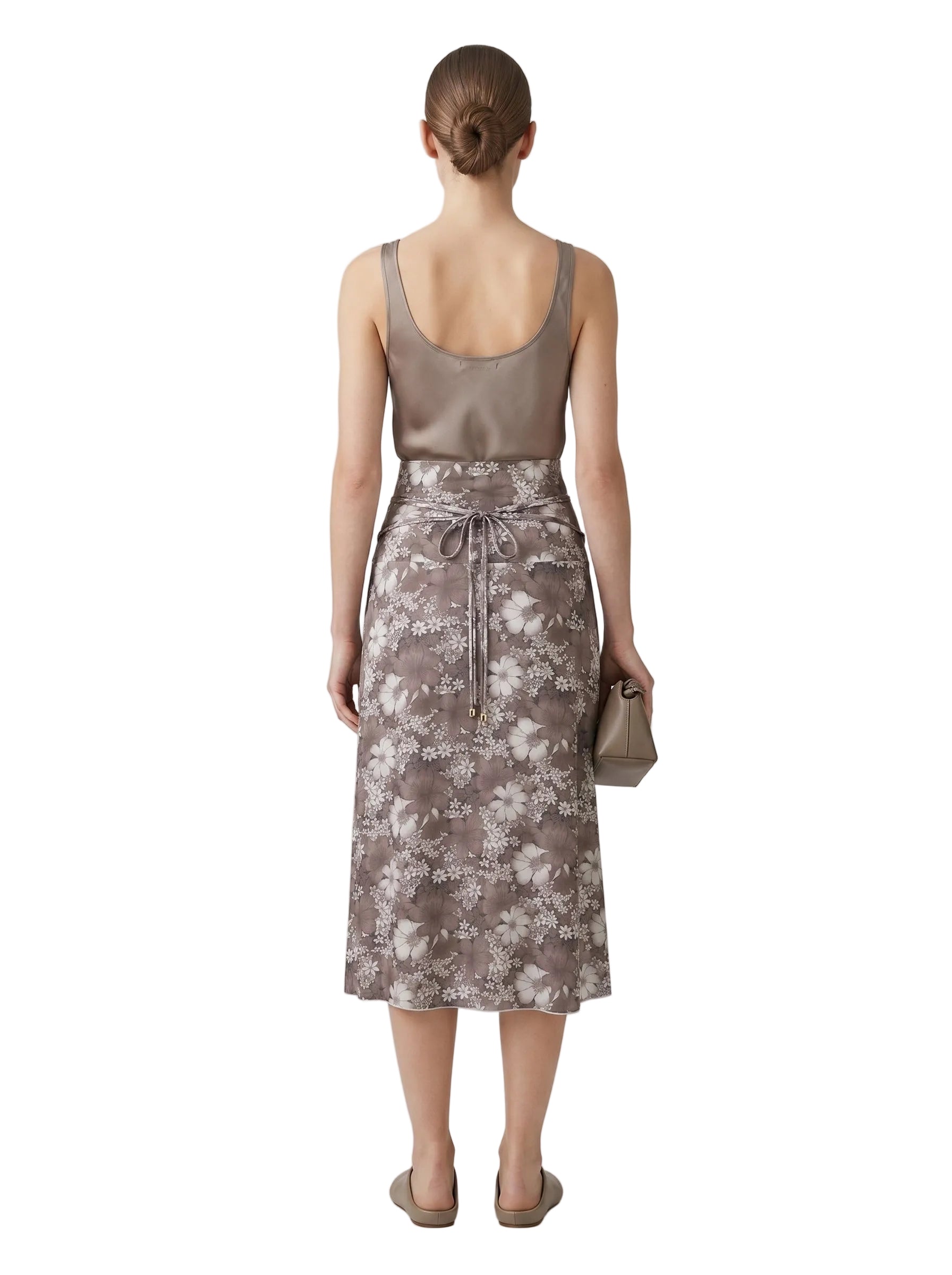 Falda Midi Floral Gris Topo