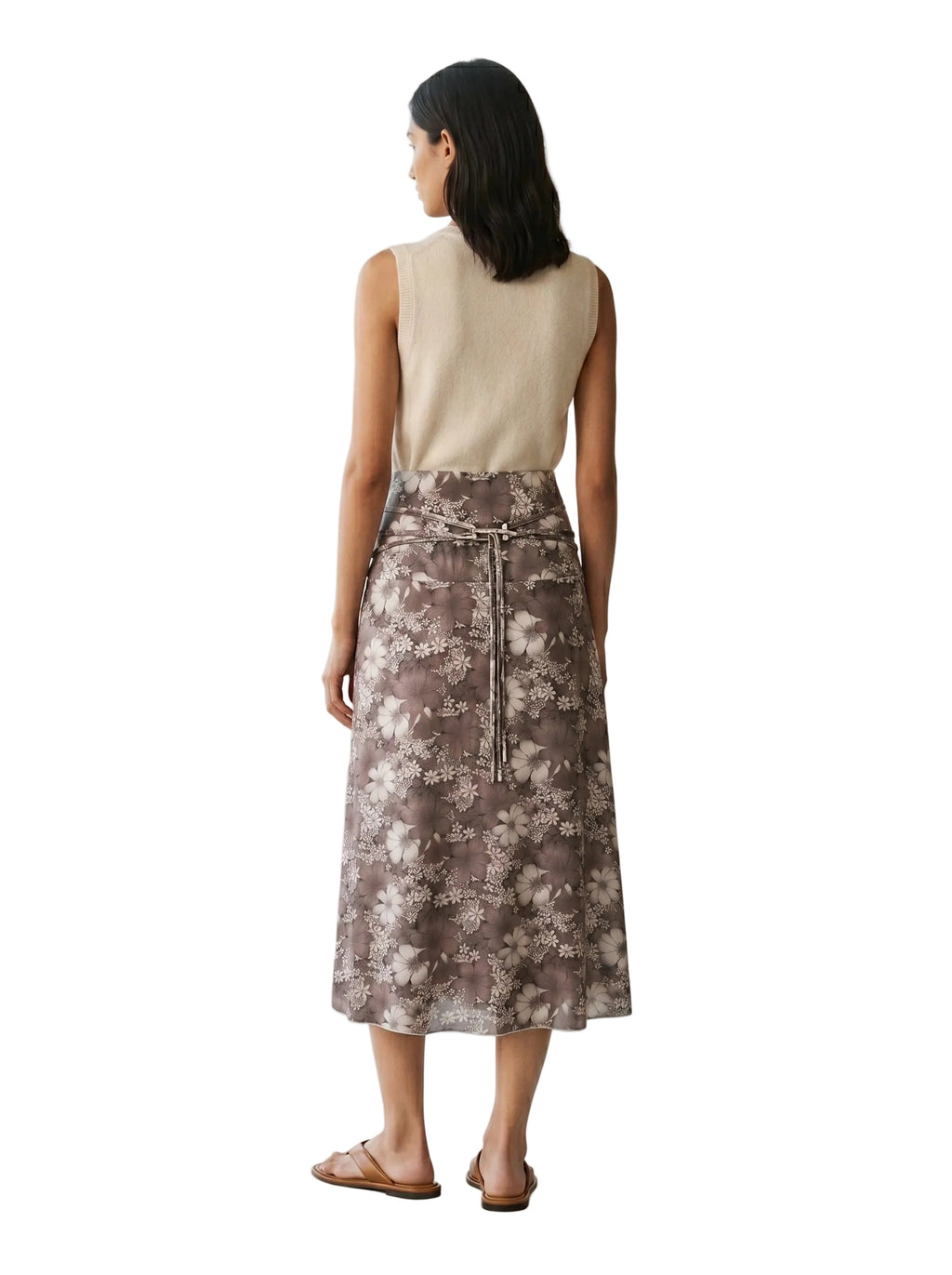 Falda Midi Floral Gris Topo