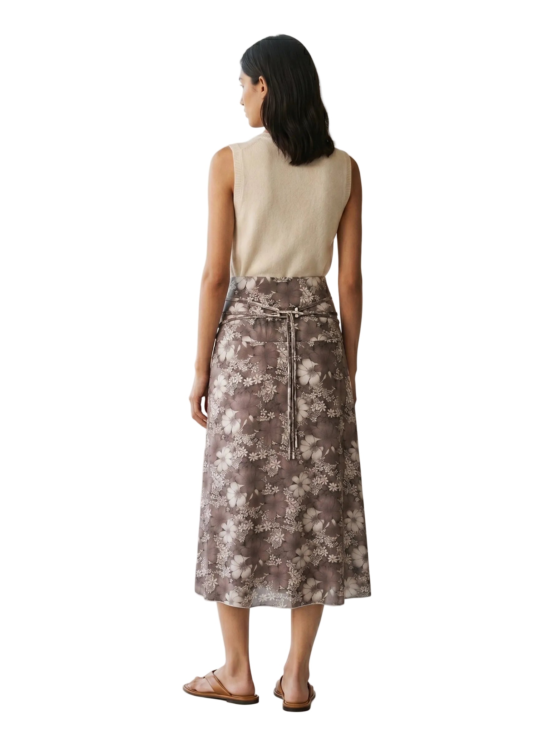 Falda Midi Floral Gris Topo