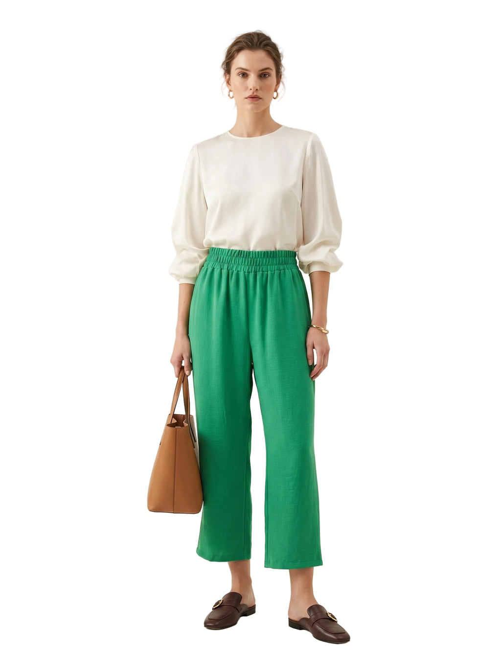 Pantalón verde esmeralda de tiro alto con cintura elástica