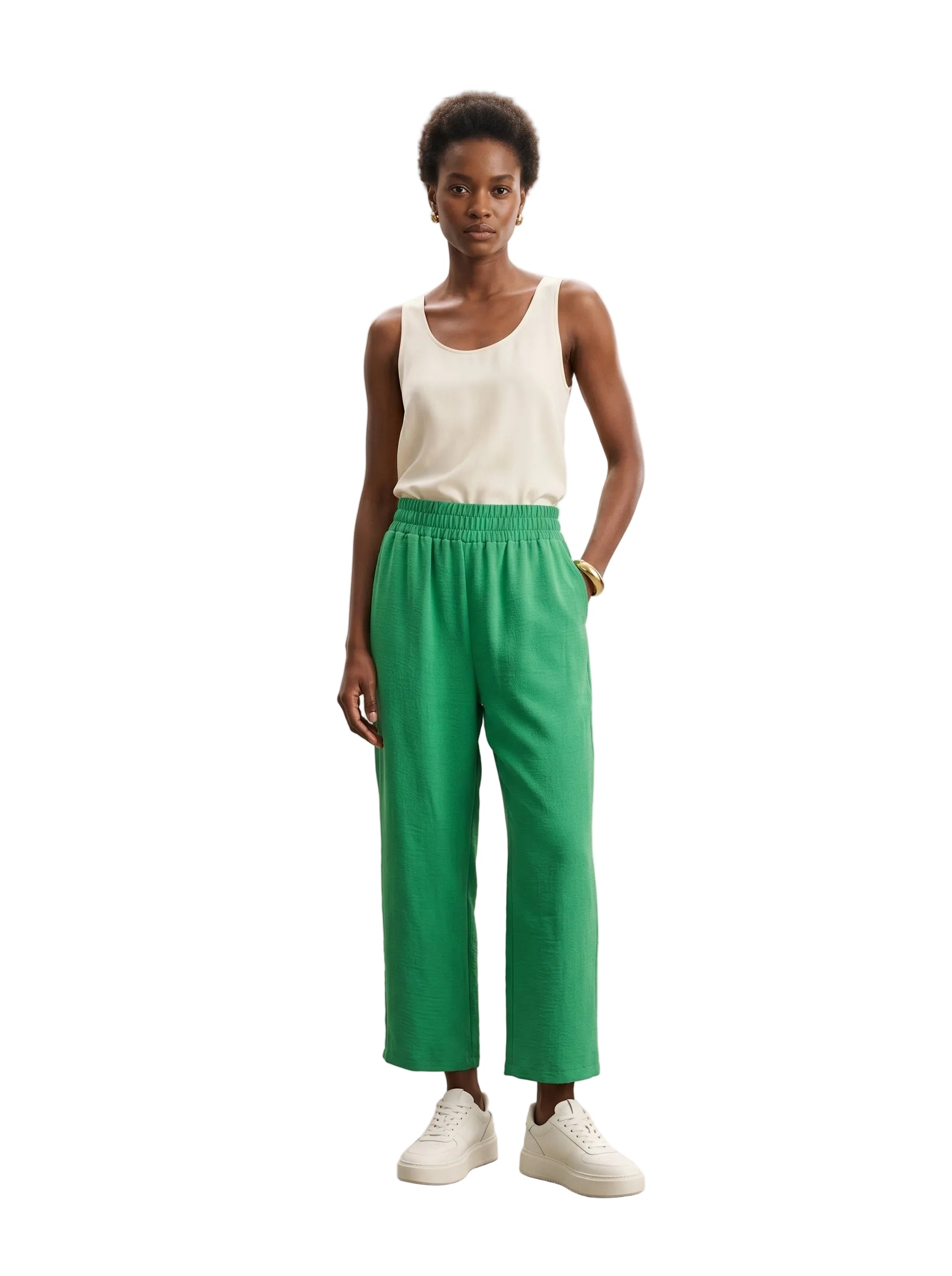 Pantalón verde esmeralda de tiro alto con cintura elástica