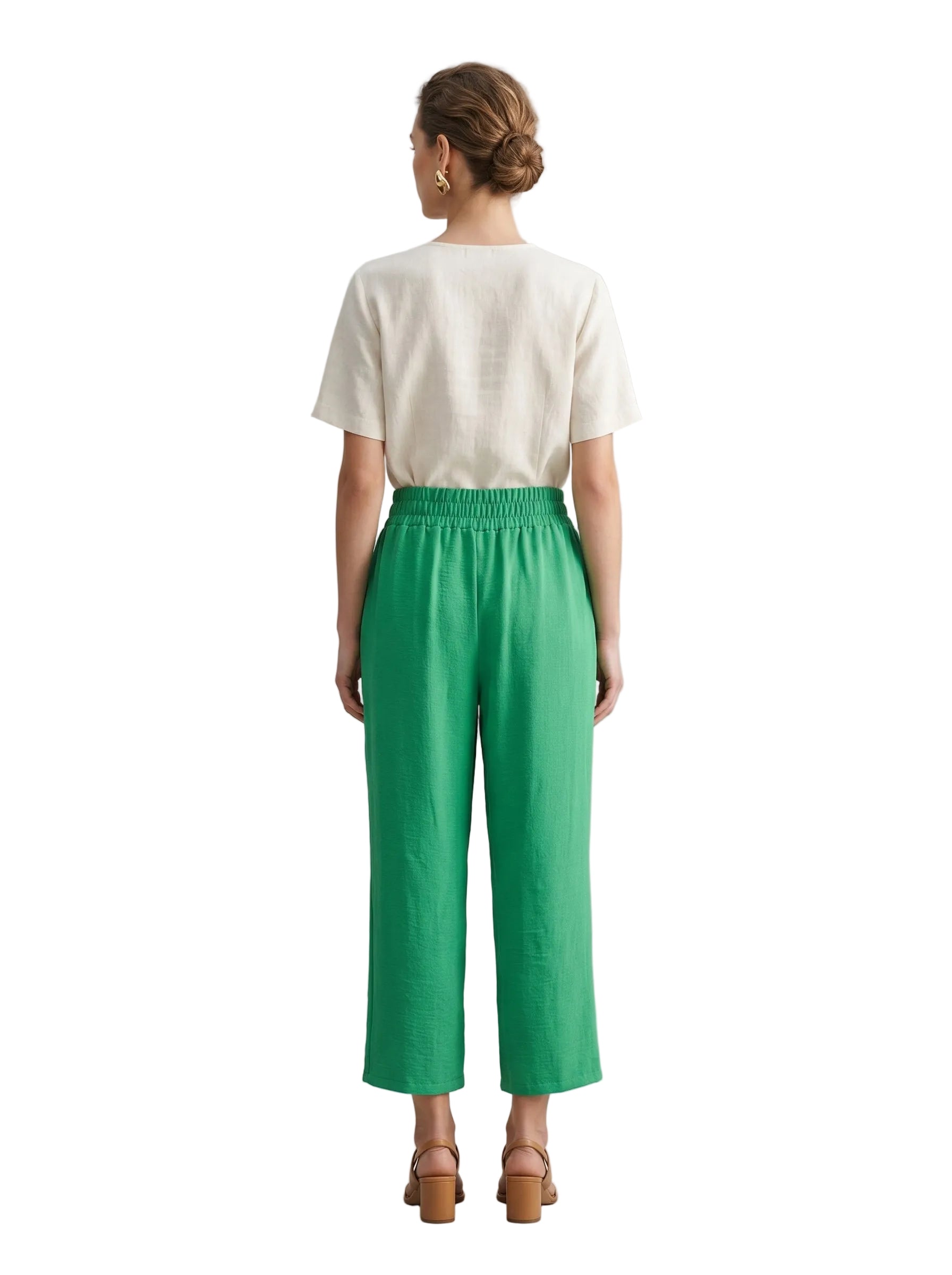 Pantalón verde esmeralda de tiro alto con cintura elástica