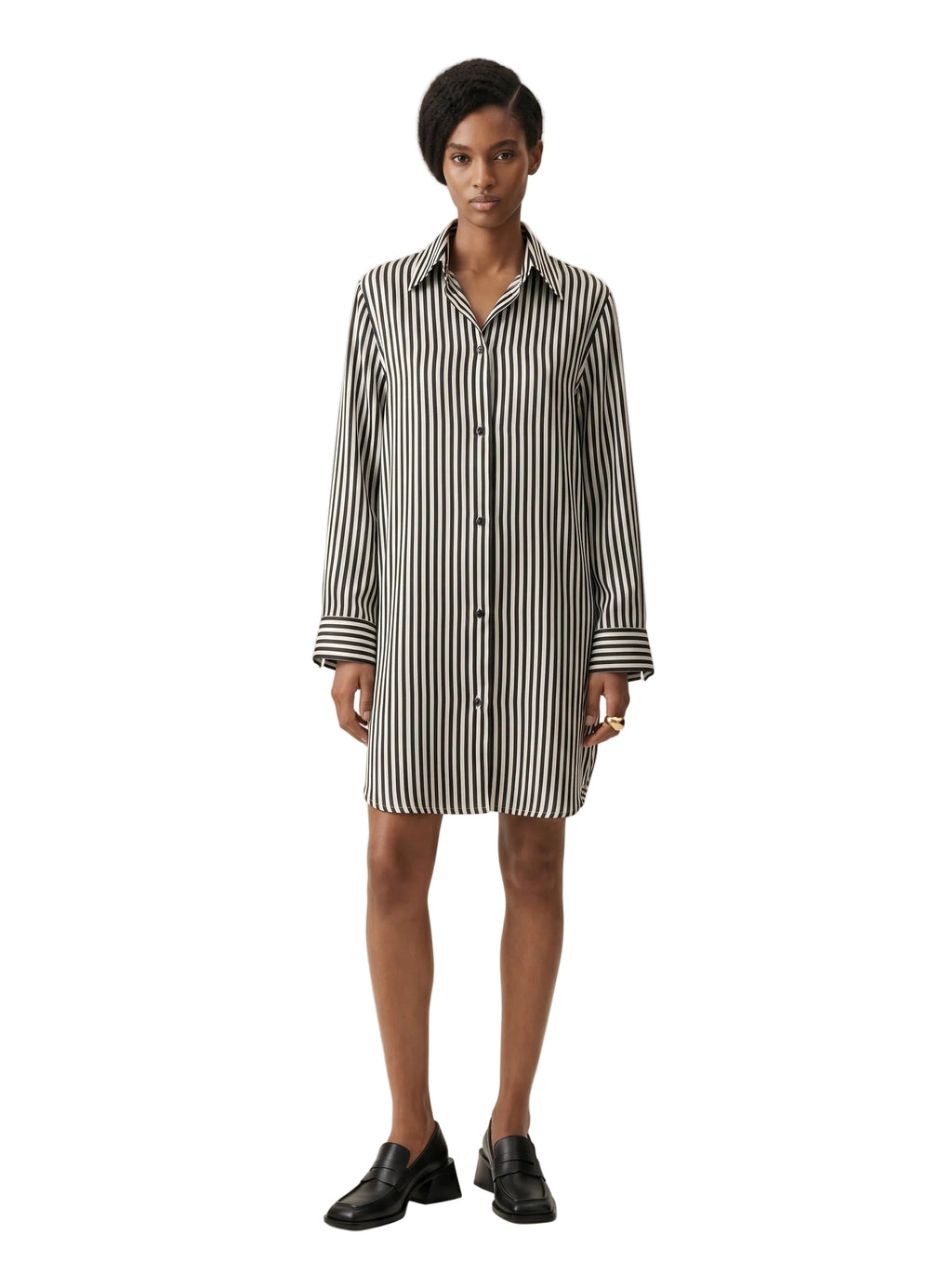 Camisola oversize en seda a rayas blanco y negro