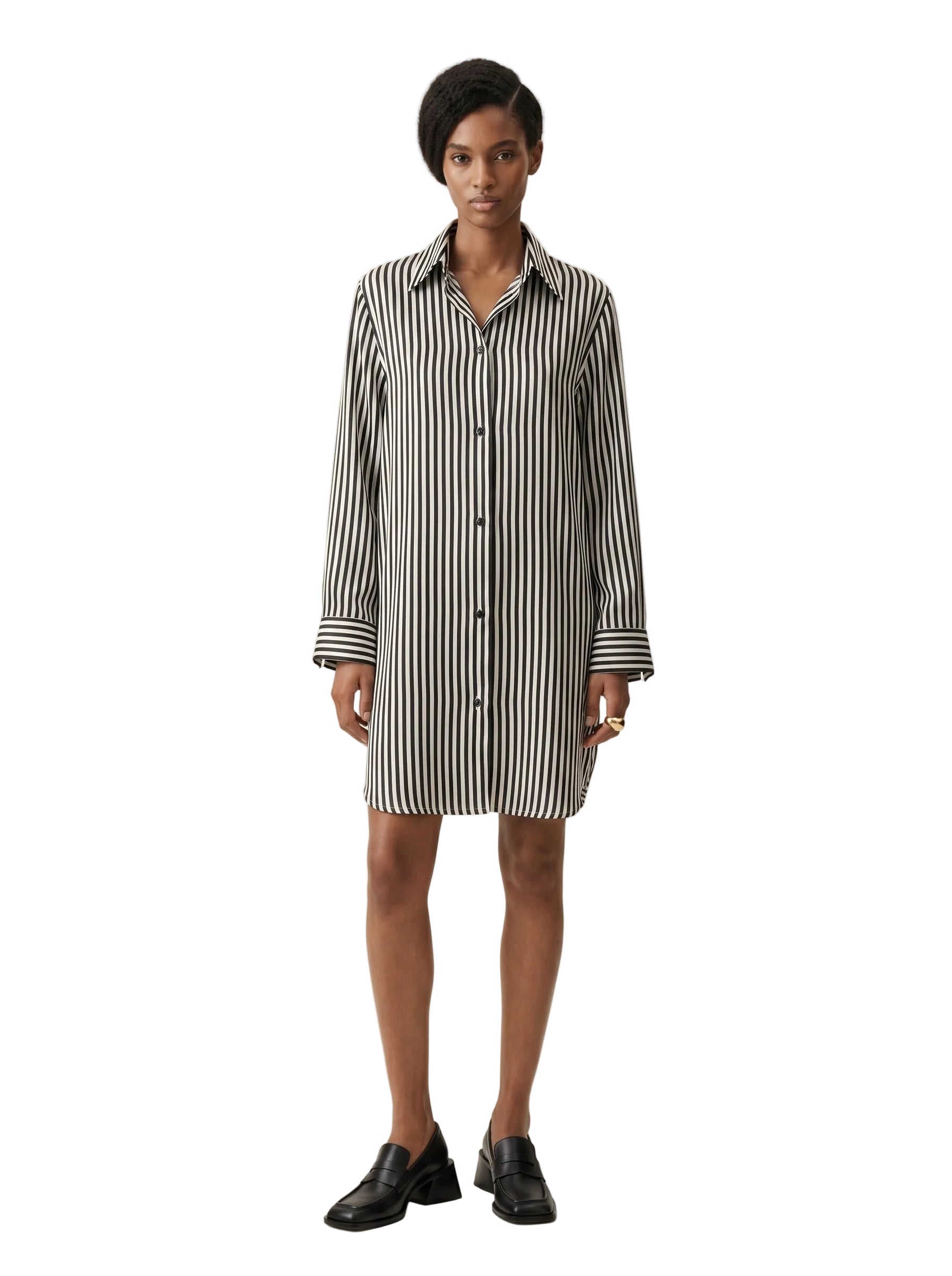 Camisola oversize en seda a rayas blanco y negro