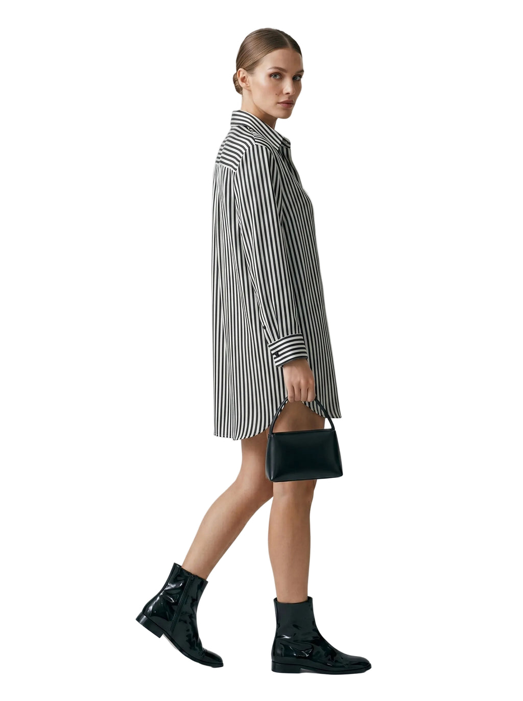 Camisola oversize en seda a rayas blanco y negro