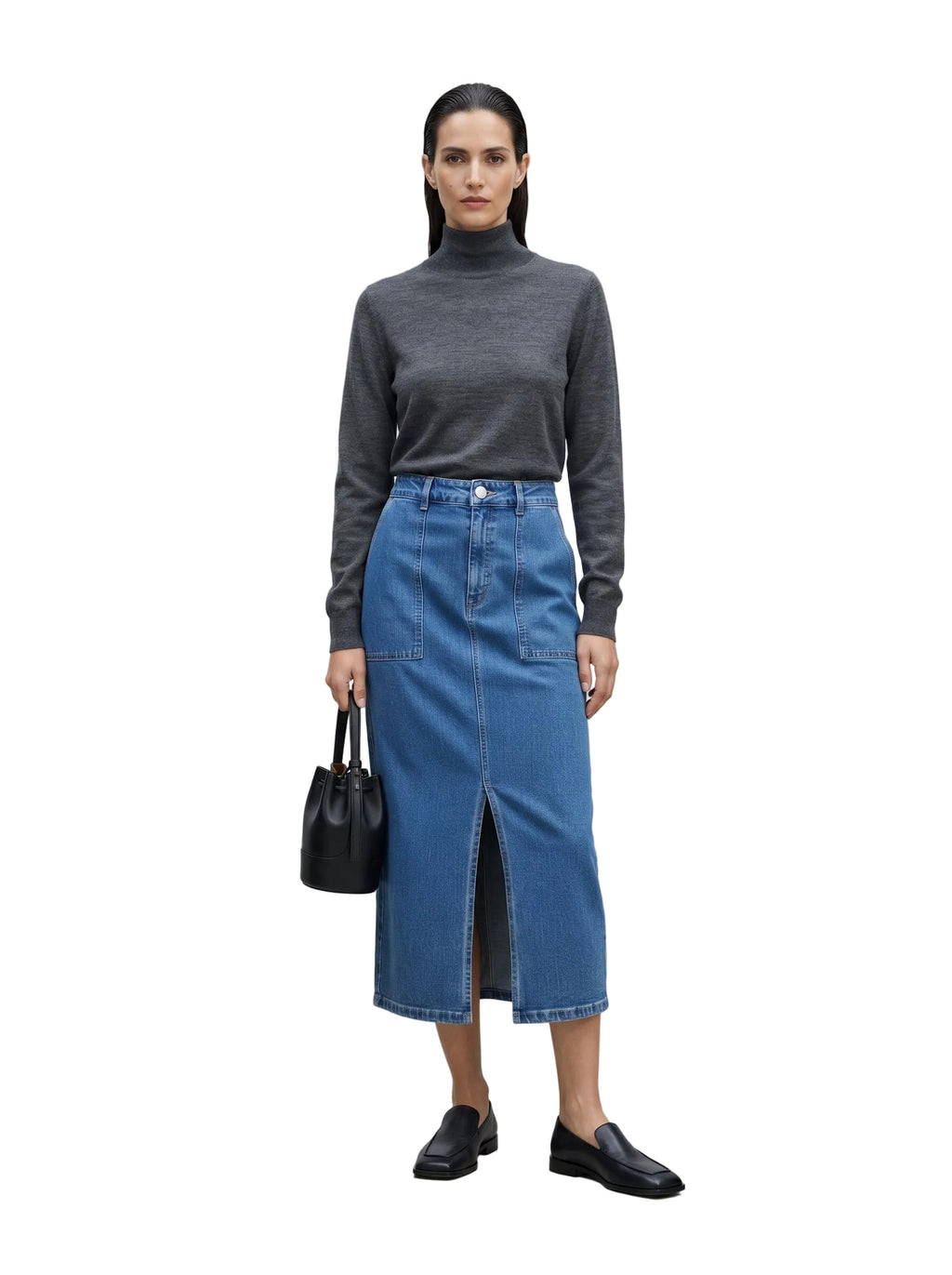 Falda Midi Denim Bolsillos & Abertura