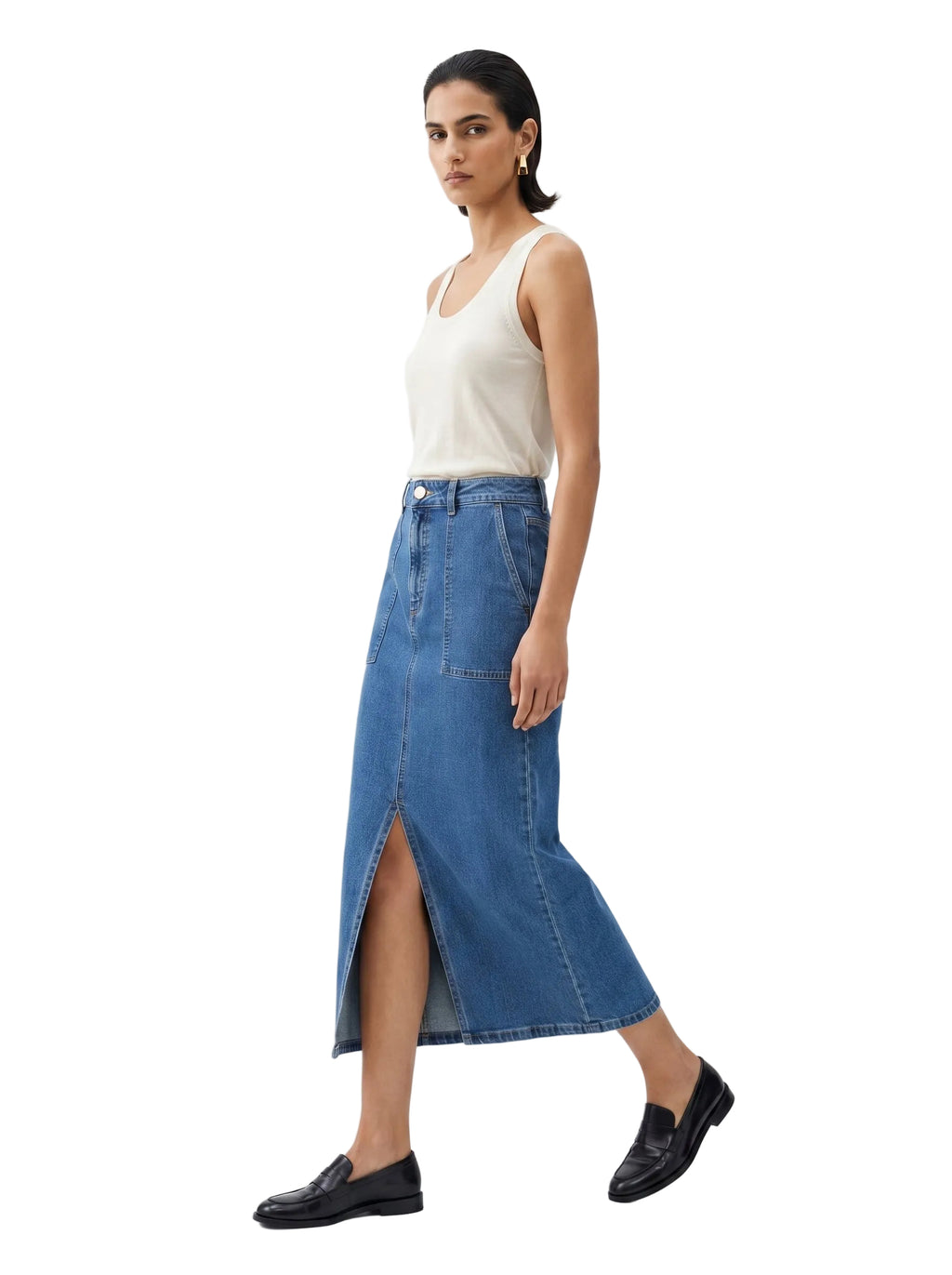 Falda Midi Denim Bolsillos & Abertura