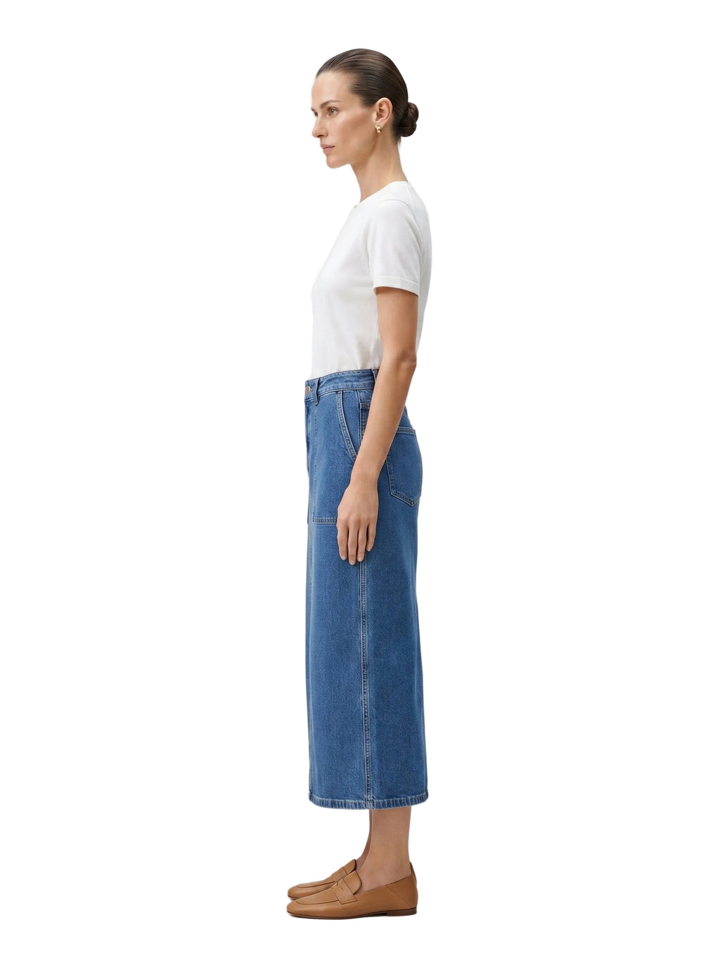 Falda Midi Denim Bolsillos & Abertura