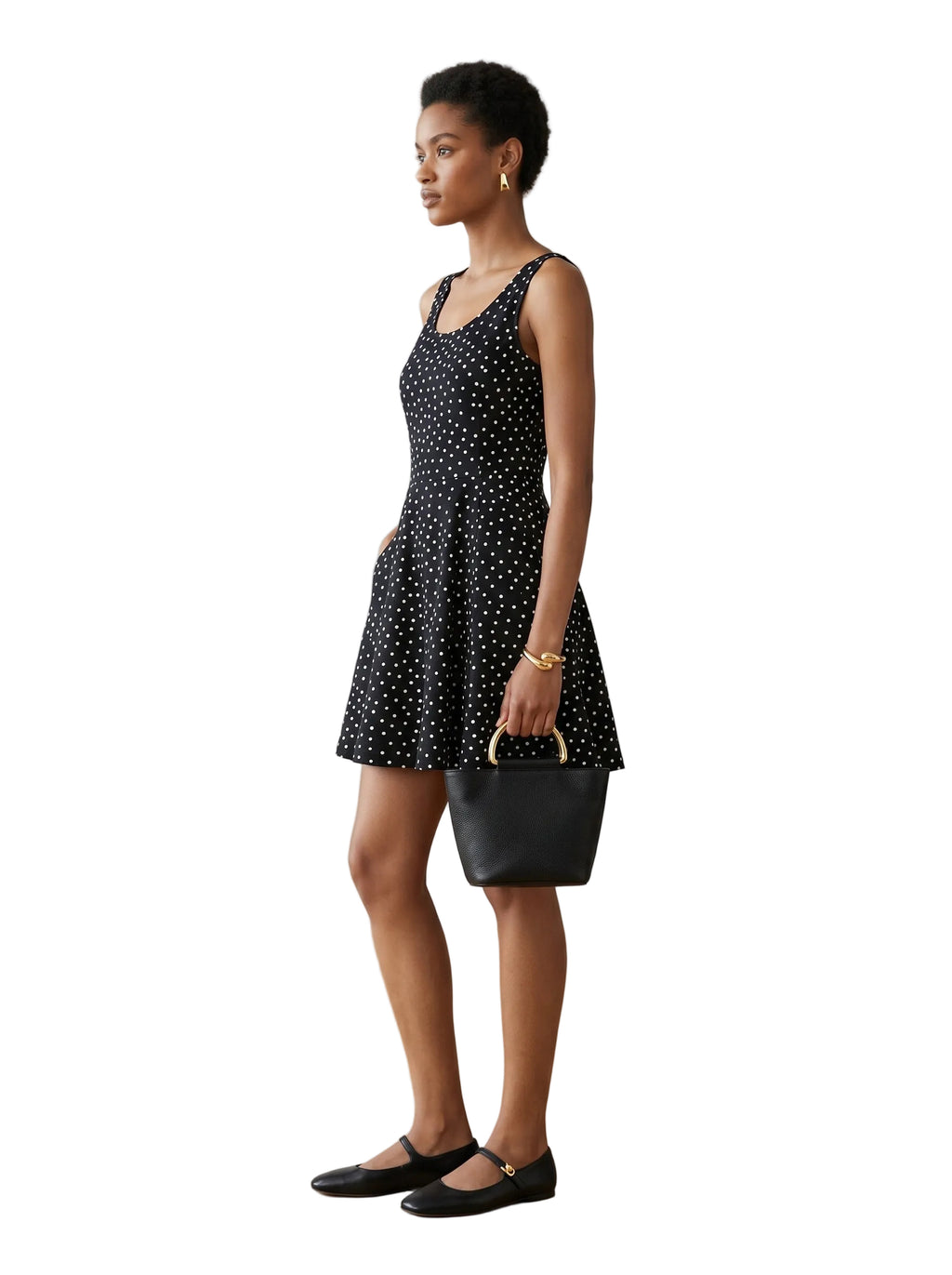 VESTIDO BOLITAS NEGRO CON BLANCO