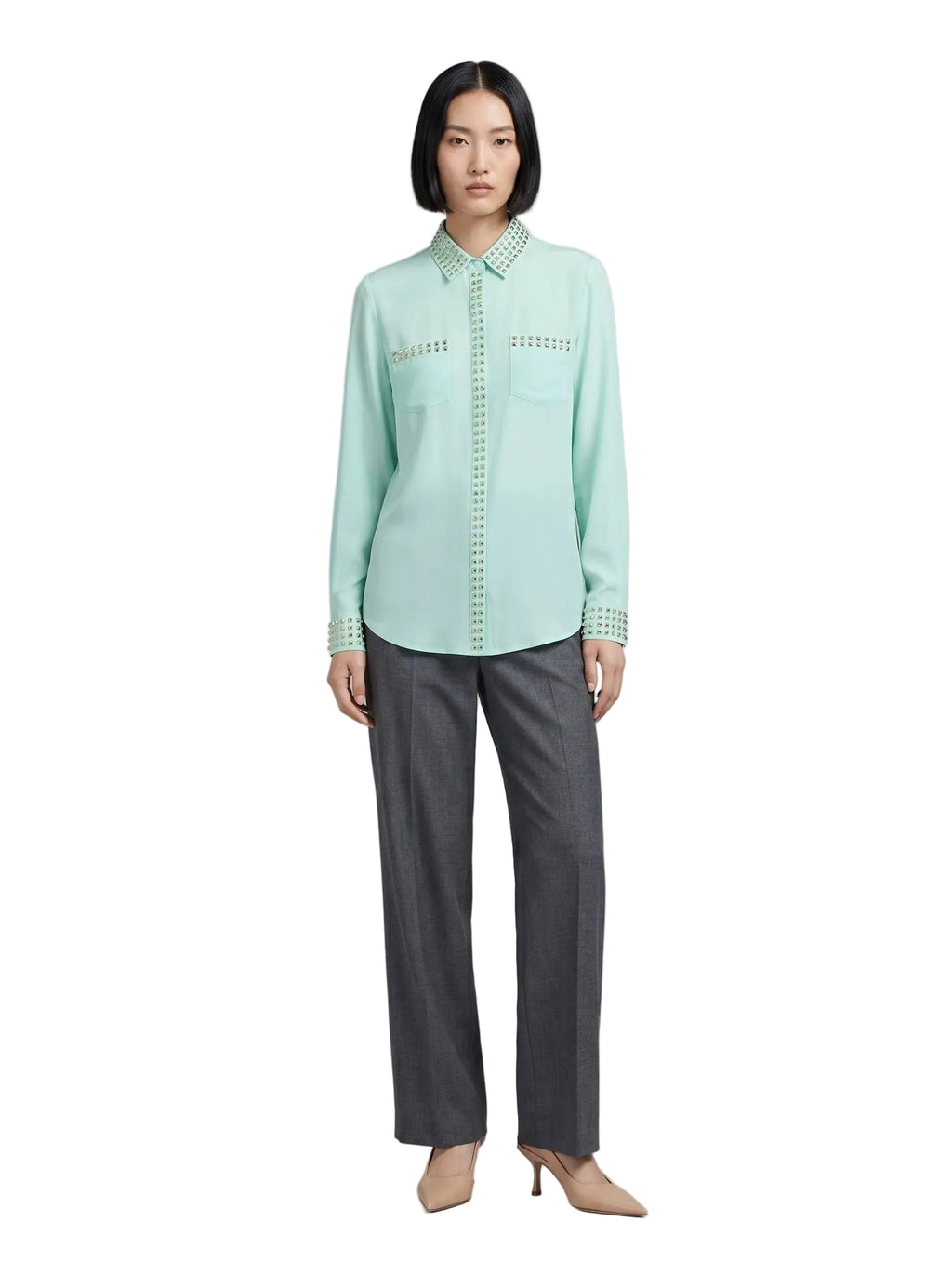 Camisa Menta Tachas Doradas