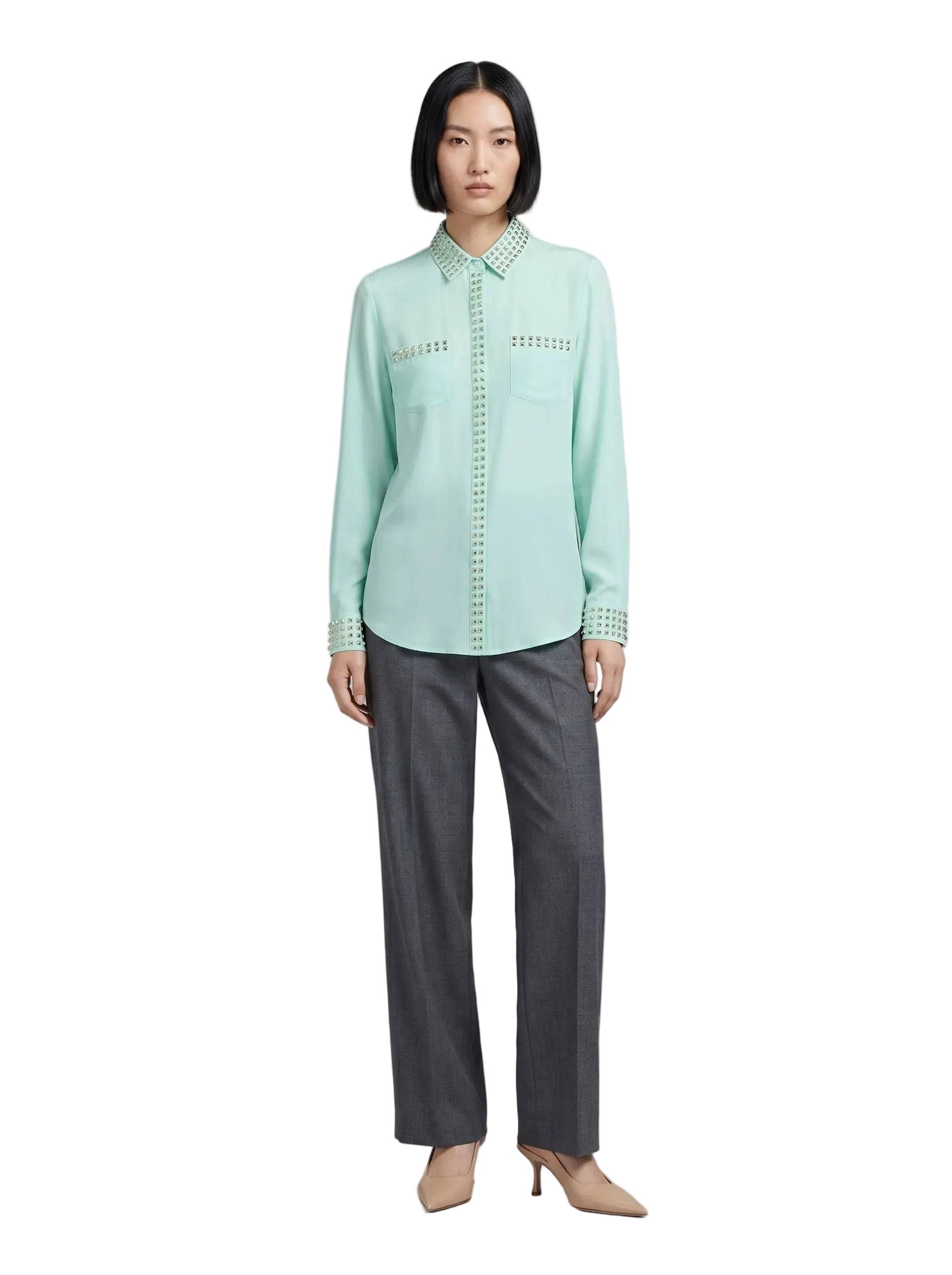 Camisa Menta Tachas Doradas