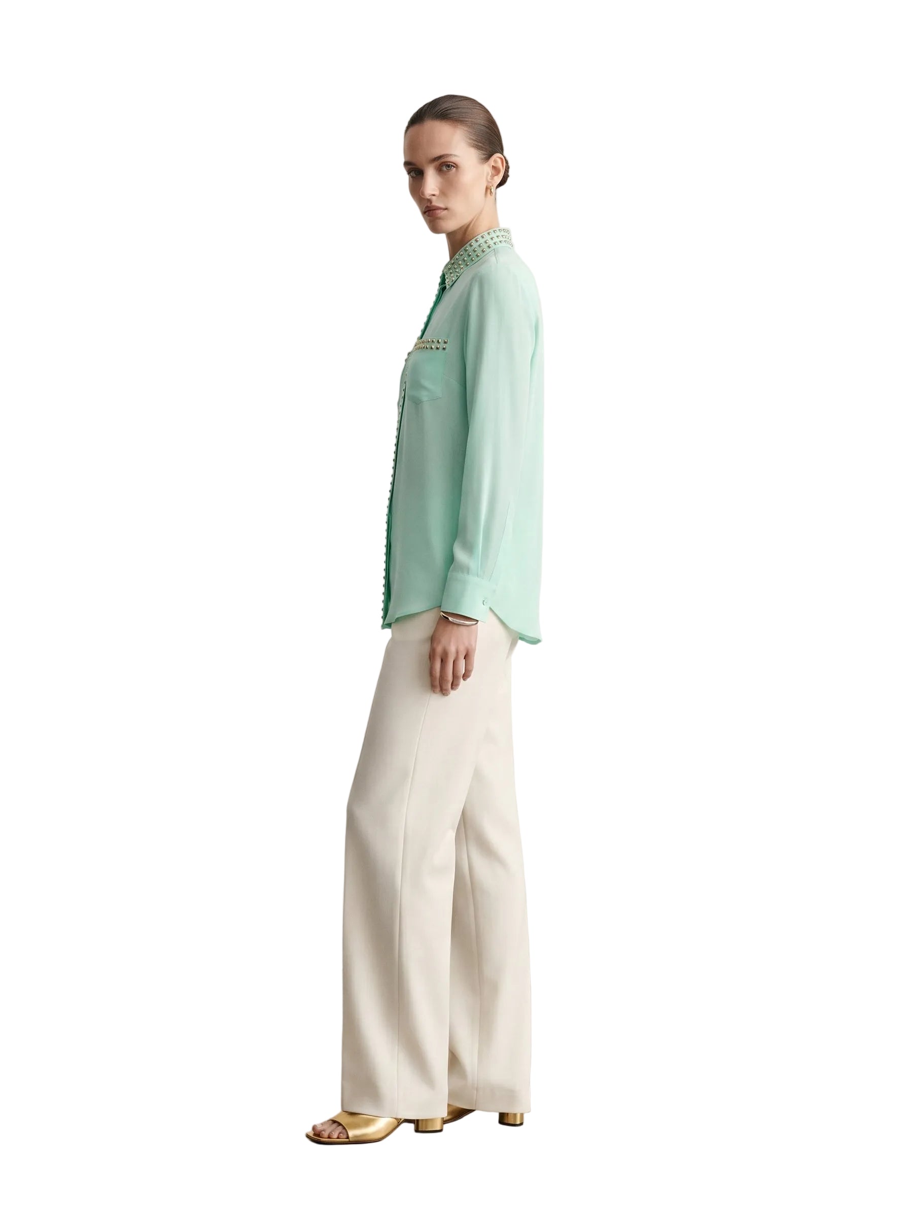 Camisa Menta Tachas Doradas