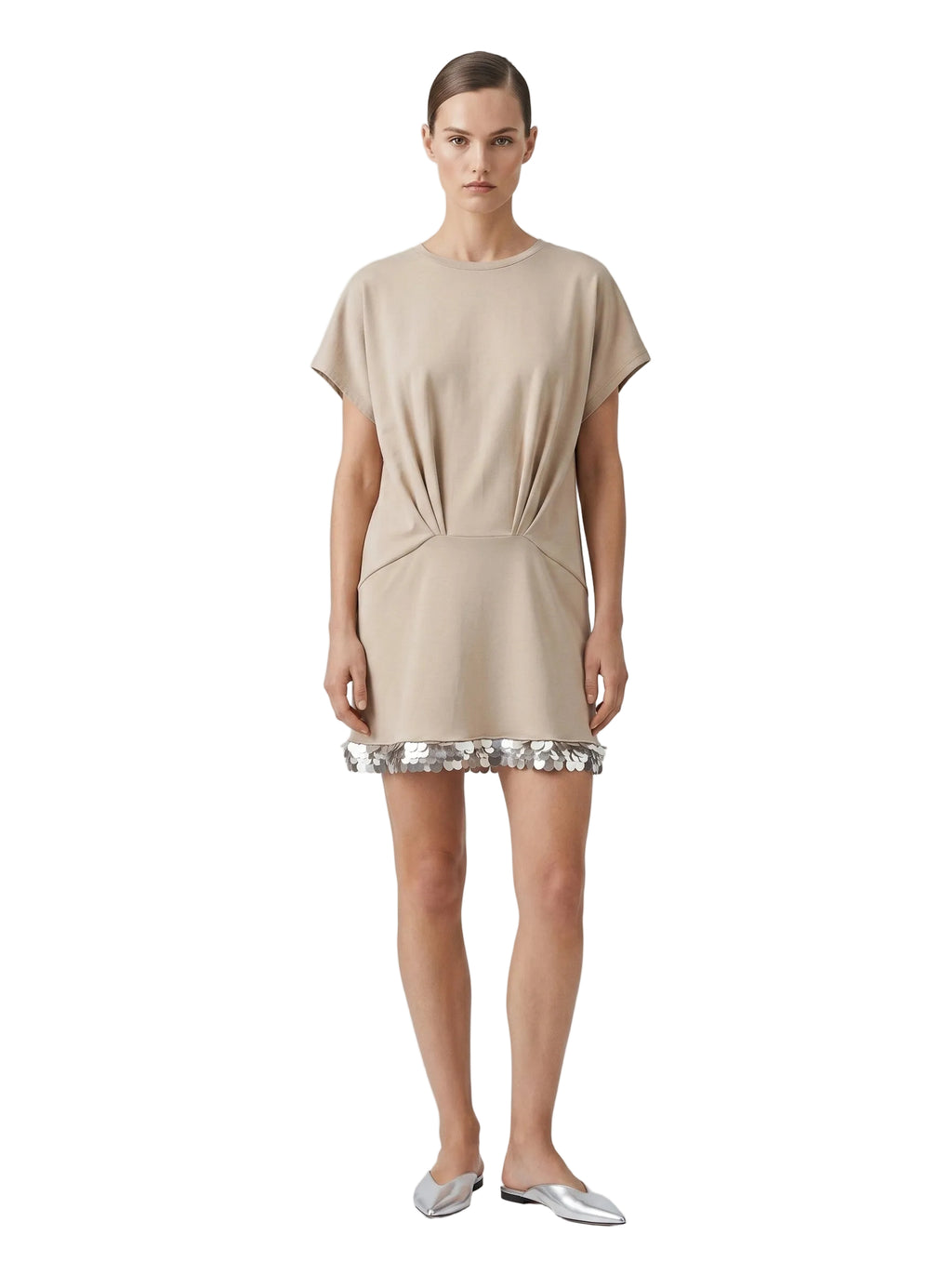 Vestido Nude Lentejuelas Plateadas