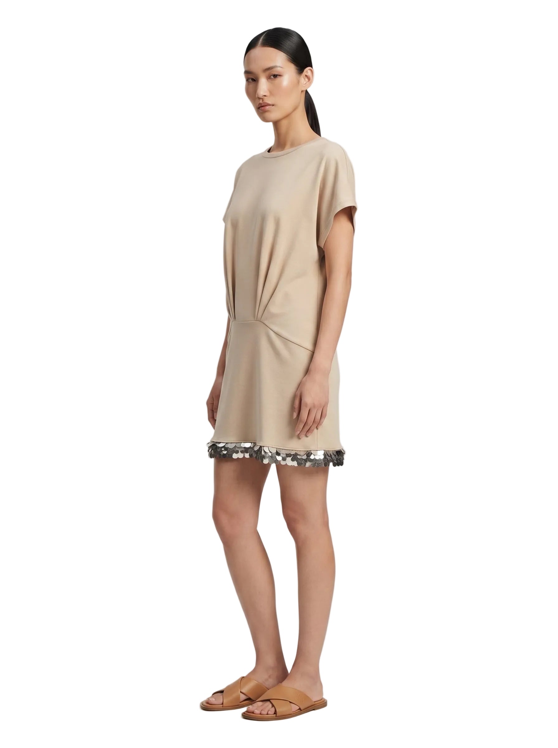 Vestido Nude Lentejuelas Plateadas