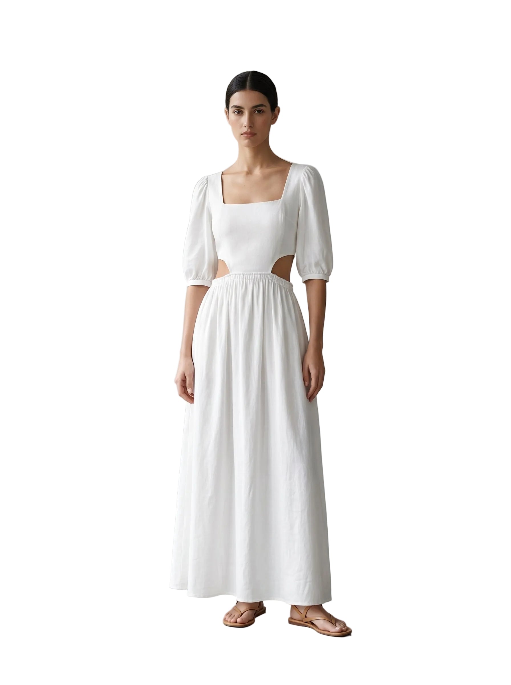 Vestido Blanco Cut-Out Manga Puff