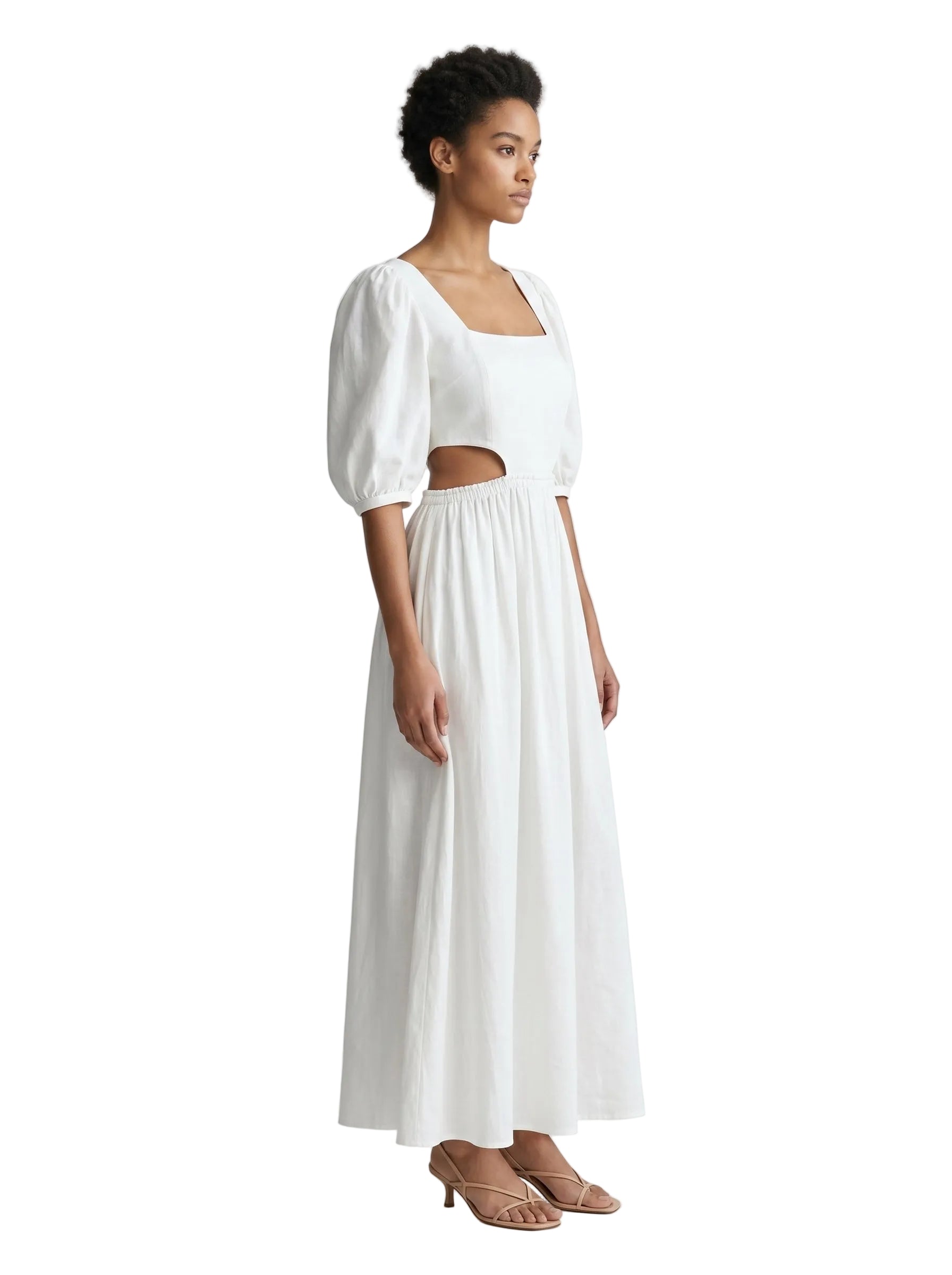 Vestido Blanco Cut-Out Manga Puff