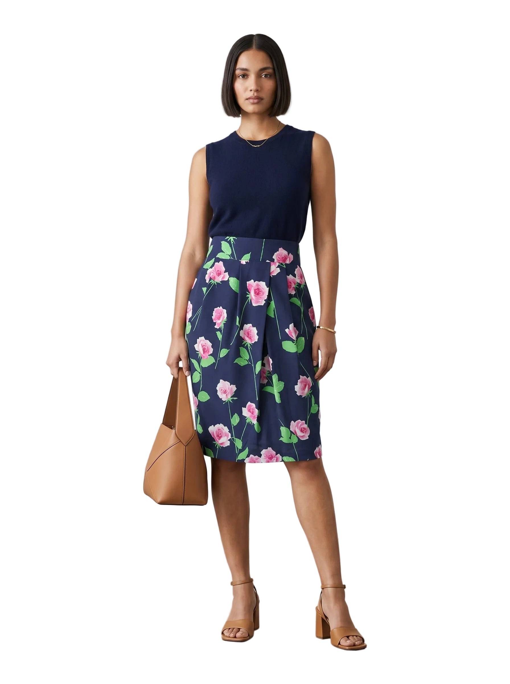 Falda Tulipán Rosas Navy