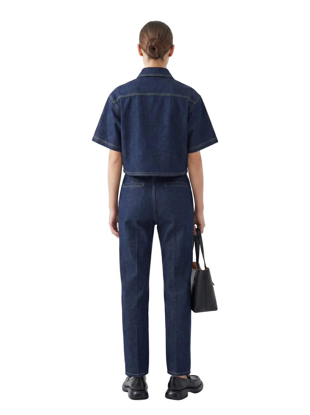 Camisa Crop Denim Flor Bordada