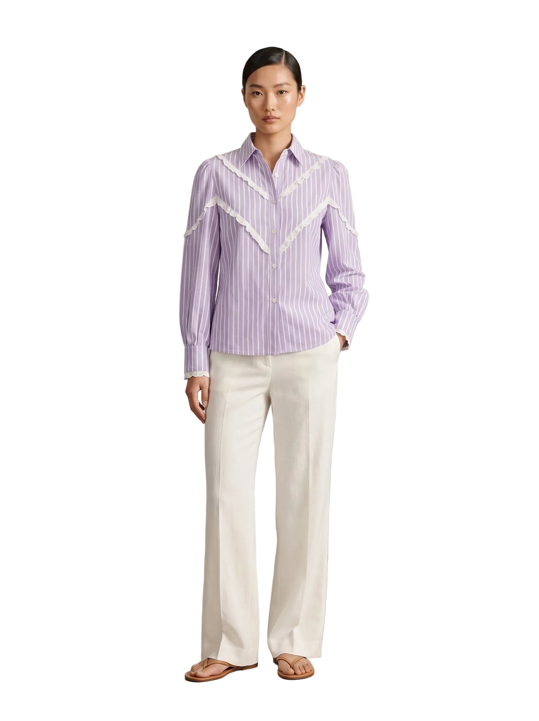 Camisa Lila Rayas & Encaje
