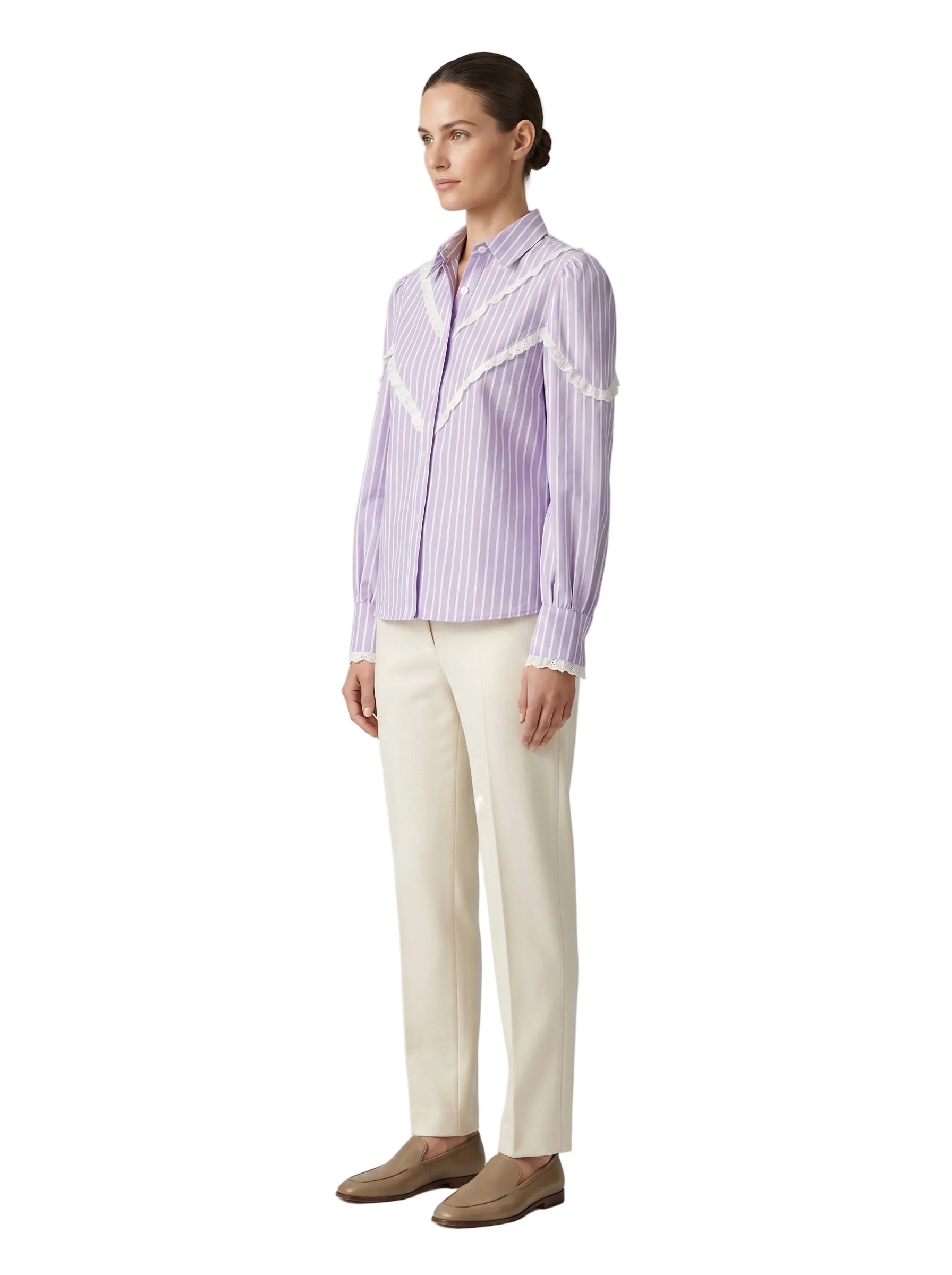 Camisa Lila Rayas & Encaje