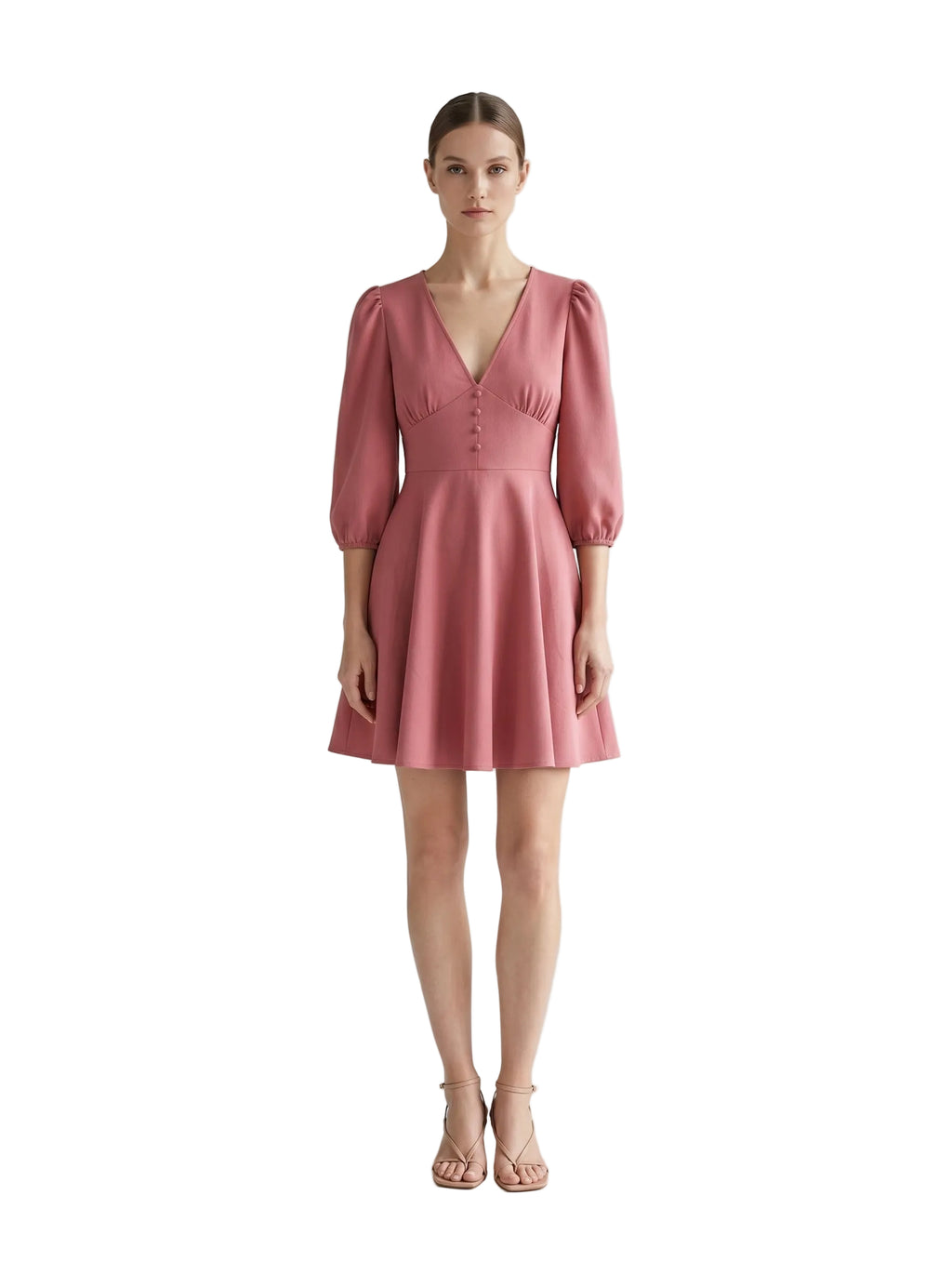 Vestido Rosa Puff Botones